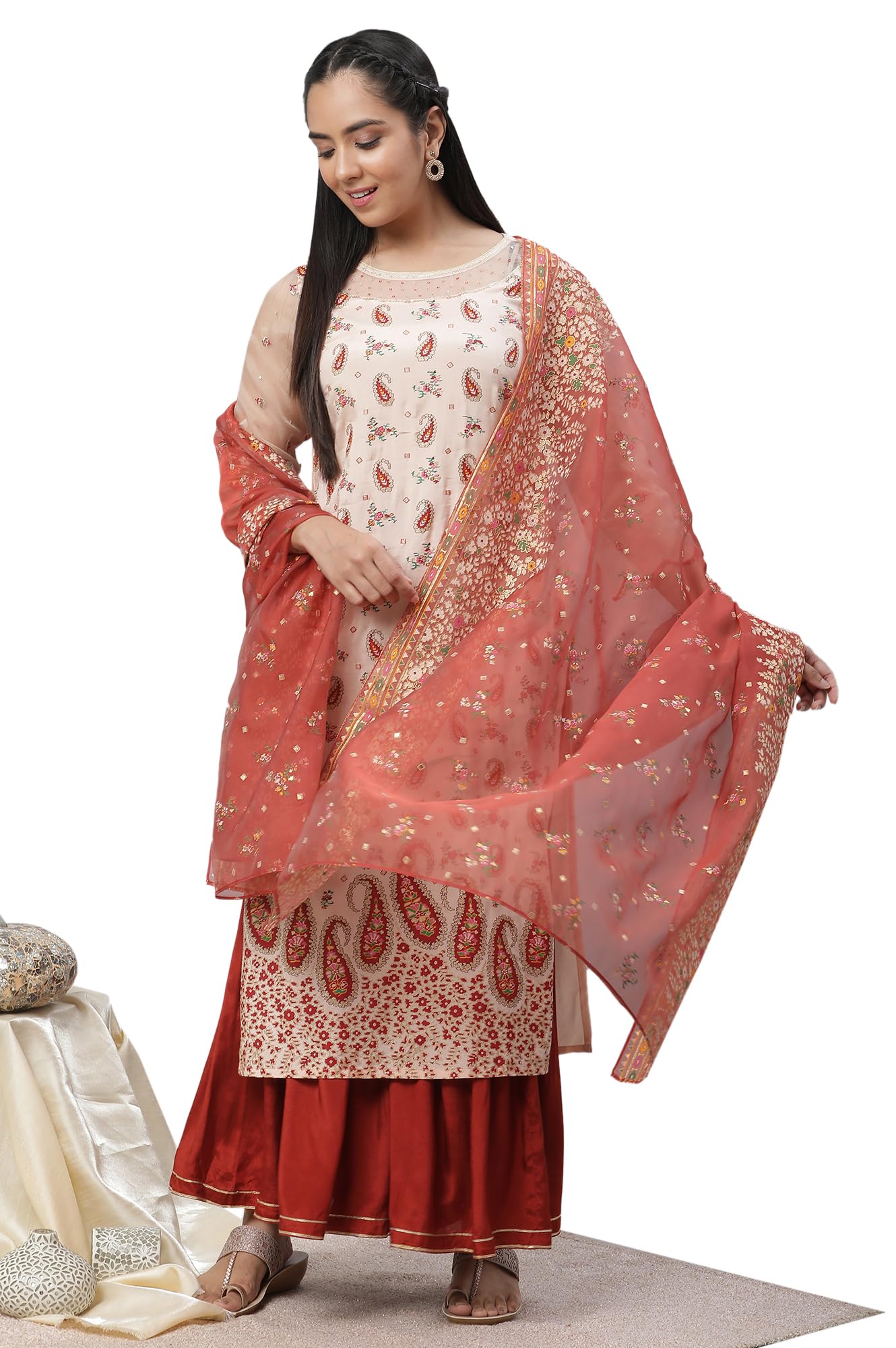 Aurelia Polyester Women Dupatta 23Aua80002-507097-Orange-Fs, Free Size