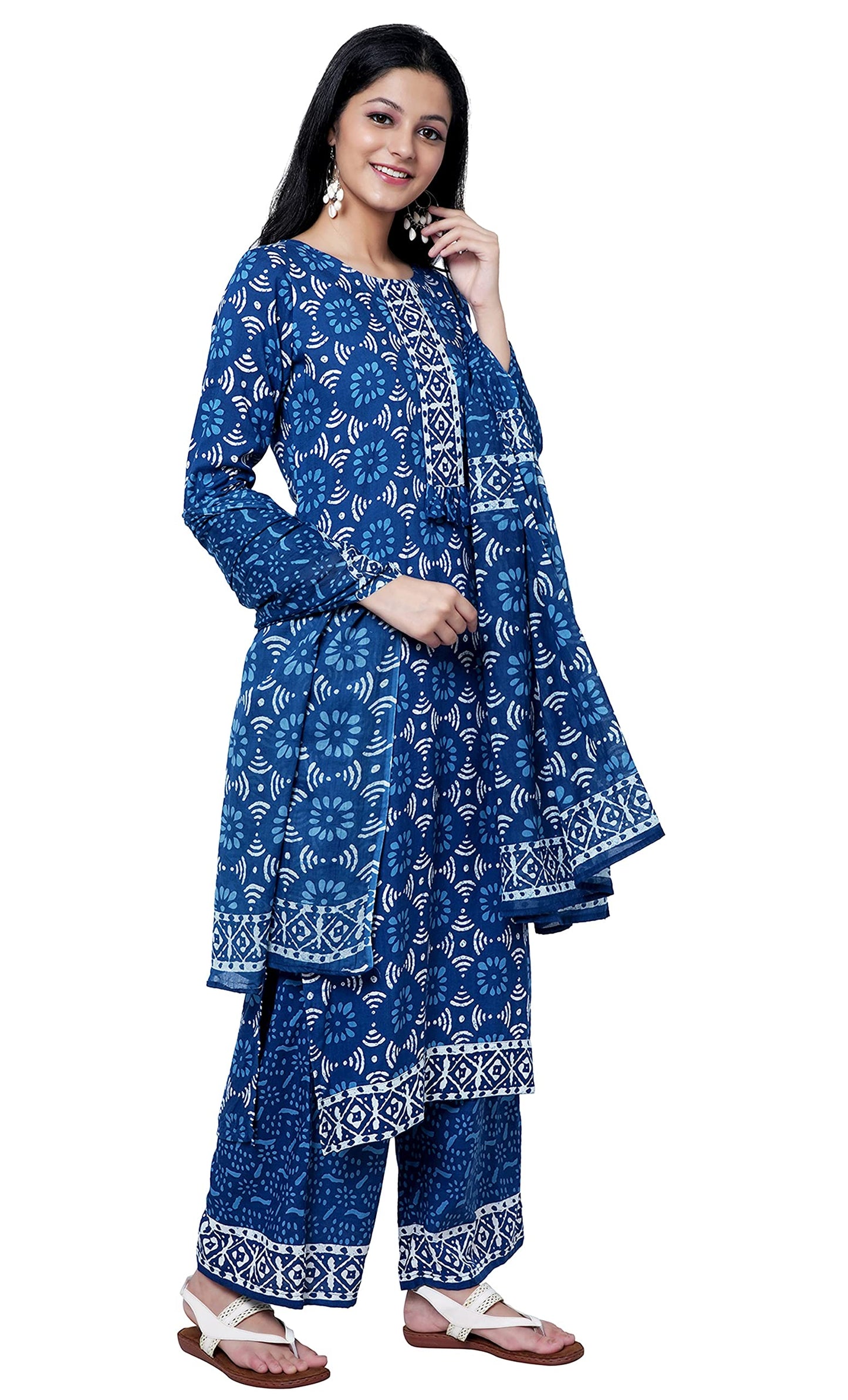 rytras Women's Straight Rayon Kurti with Palazzos and Dupatta Set