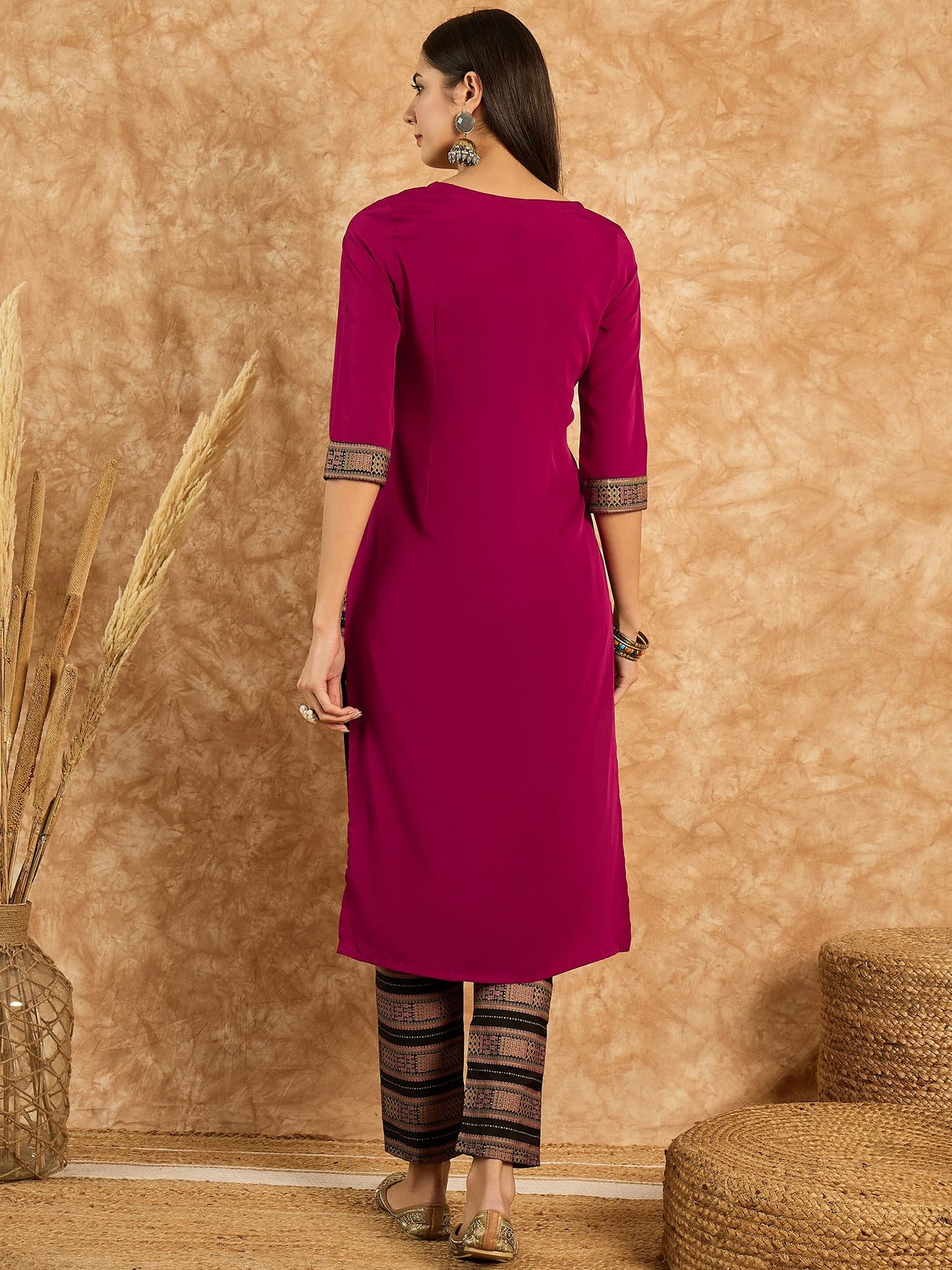 ZIYAA Women's Pink Crepe Kurta and Pant Set