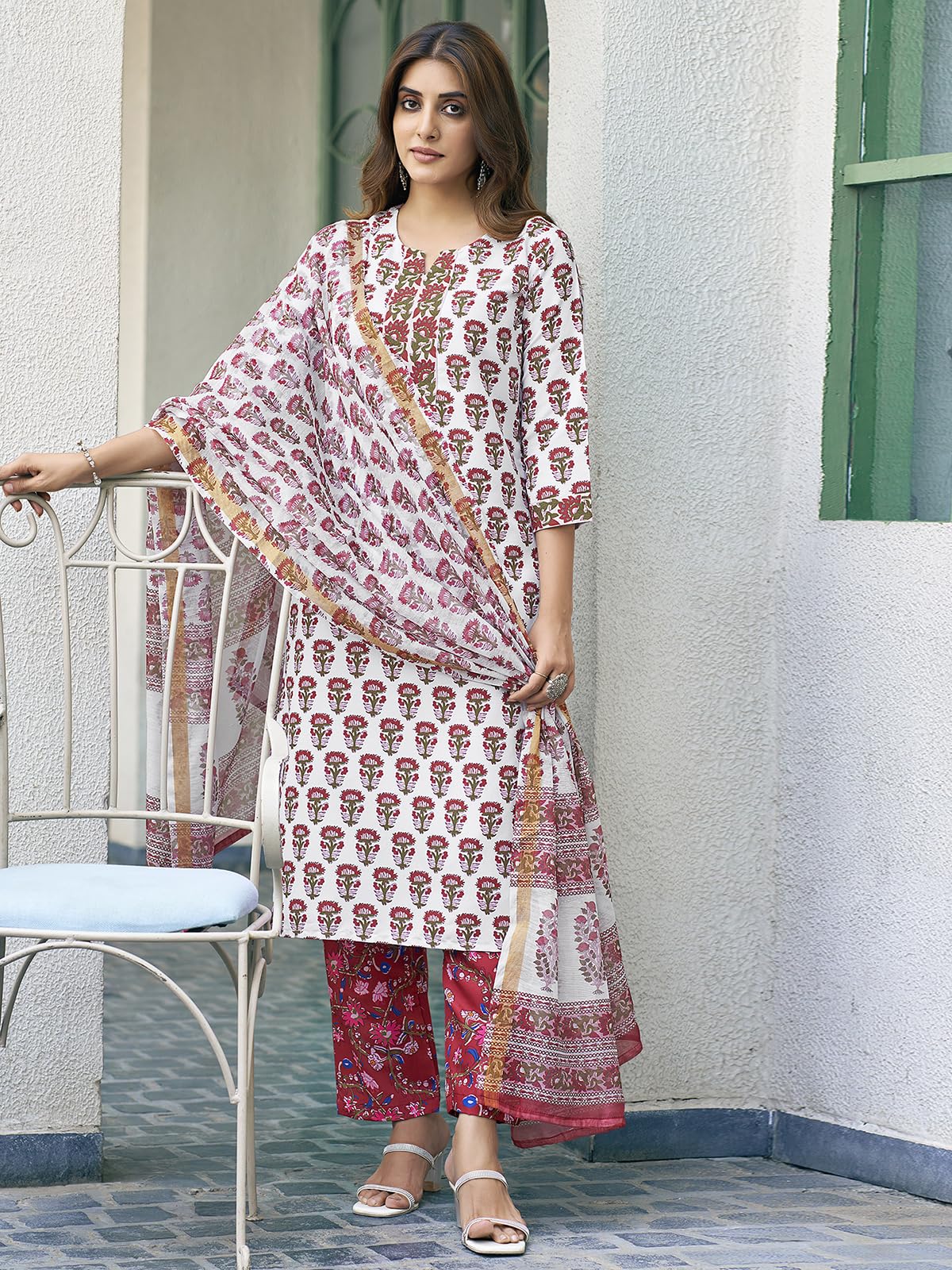 Sanisa WomenS Rayon Blend Floral Printed Straight Kurta With Pant And Dupatta Set| Ethnic Set | Suit Set | Kurta Set(129Kbd1394