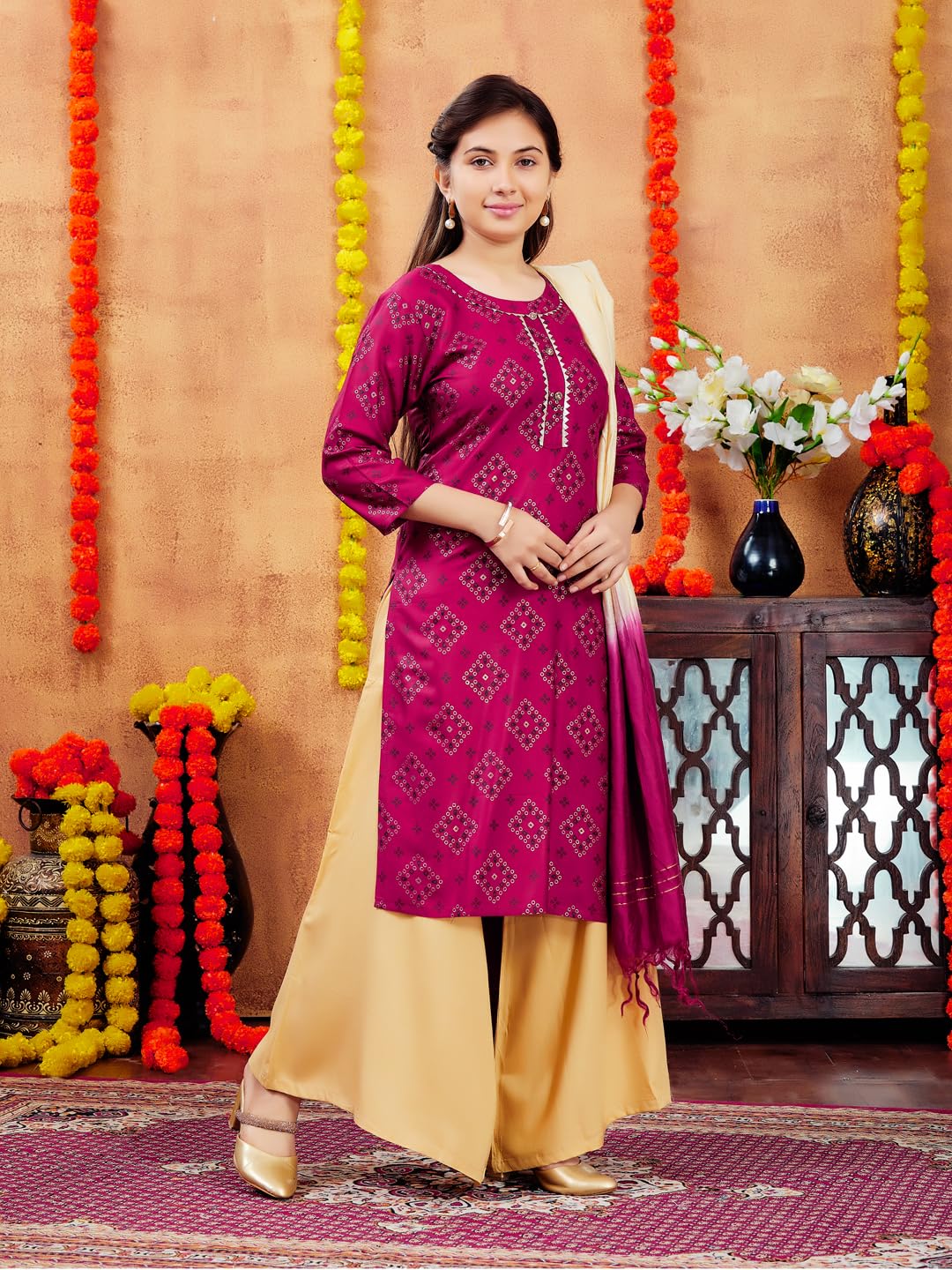 Aarika Girls Maroon Colour Printed Cotton Kurti (10-15 Years)