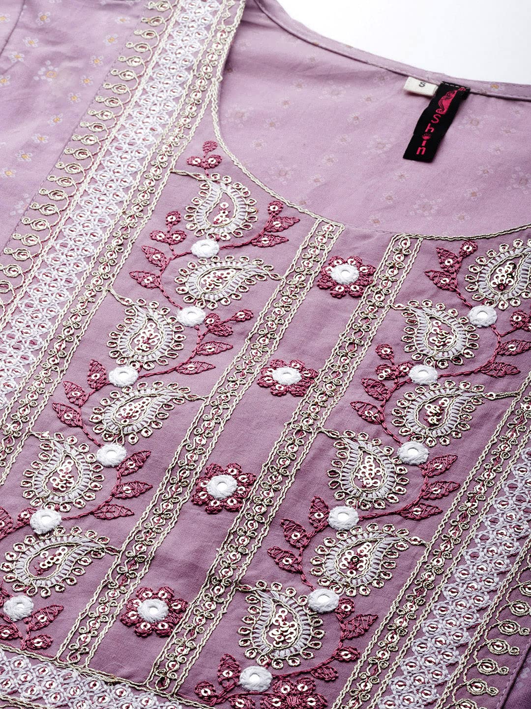 ishin Women's Purple Embroidered A-Line Kurta set With Trouser and Dupatta