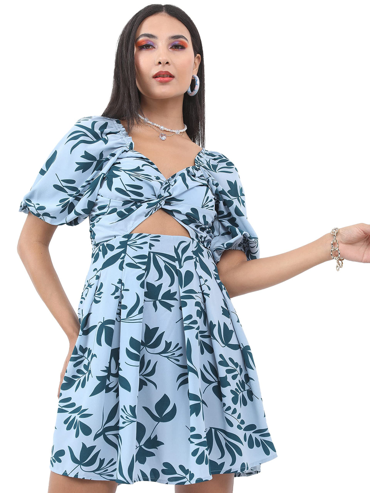 Ketch Polyester Womens Short Sleeve Casual Fit Dress Midi Khj6000239_Blue