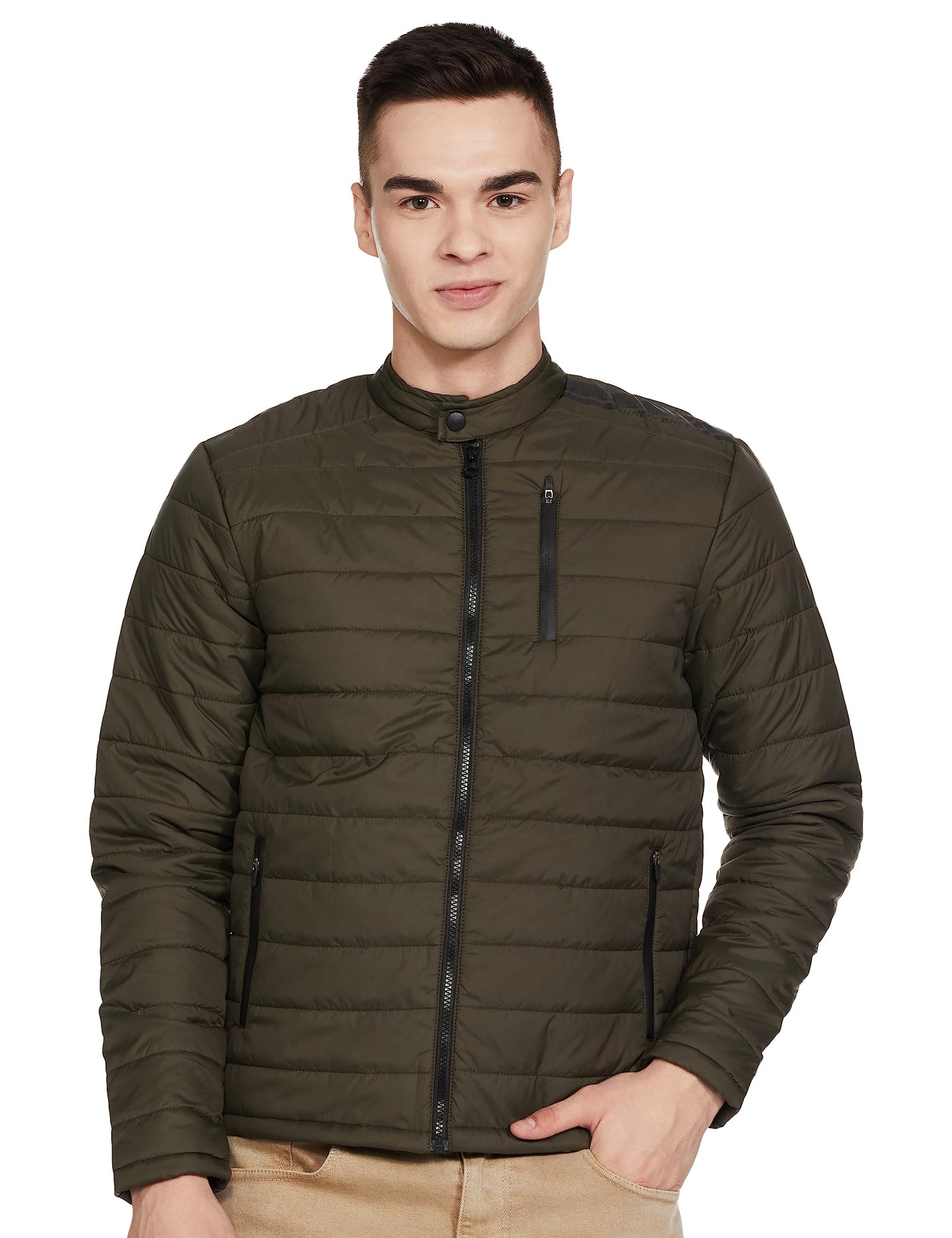 The Indian Garage Co Men Olive Slim Fit Solid Puffer Jacket