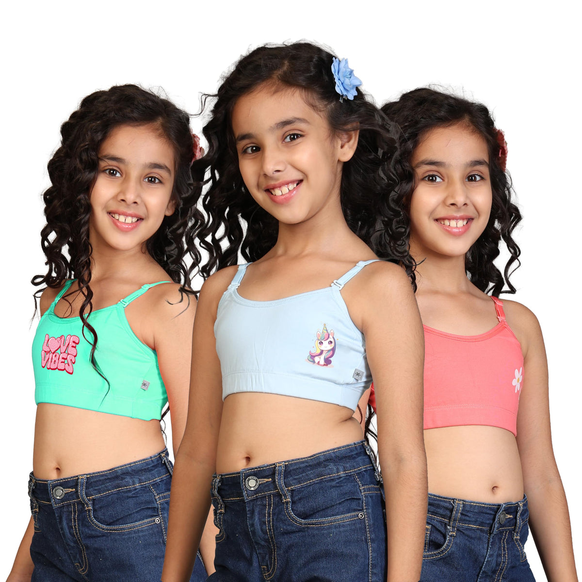Kyda Kids Girls Antibacterial Cotton Printed Non Padded, Beginners Bra For Girls (Pack Of 3)