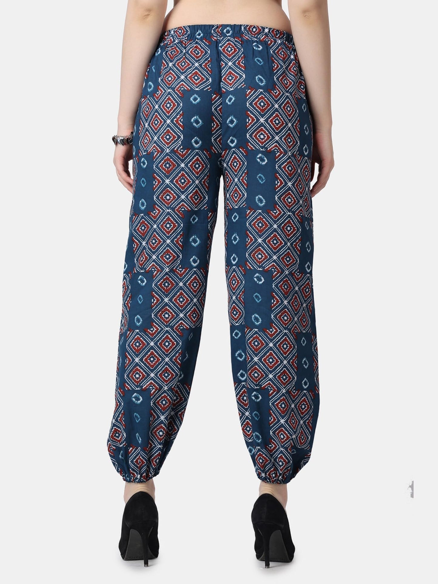 POPWINGS Casual Bagru Printed Joggers for Women || Pull On Joggers for Women || Comfortable Casual Women Joggers for Summer || L