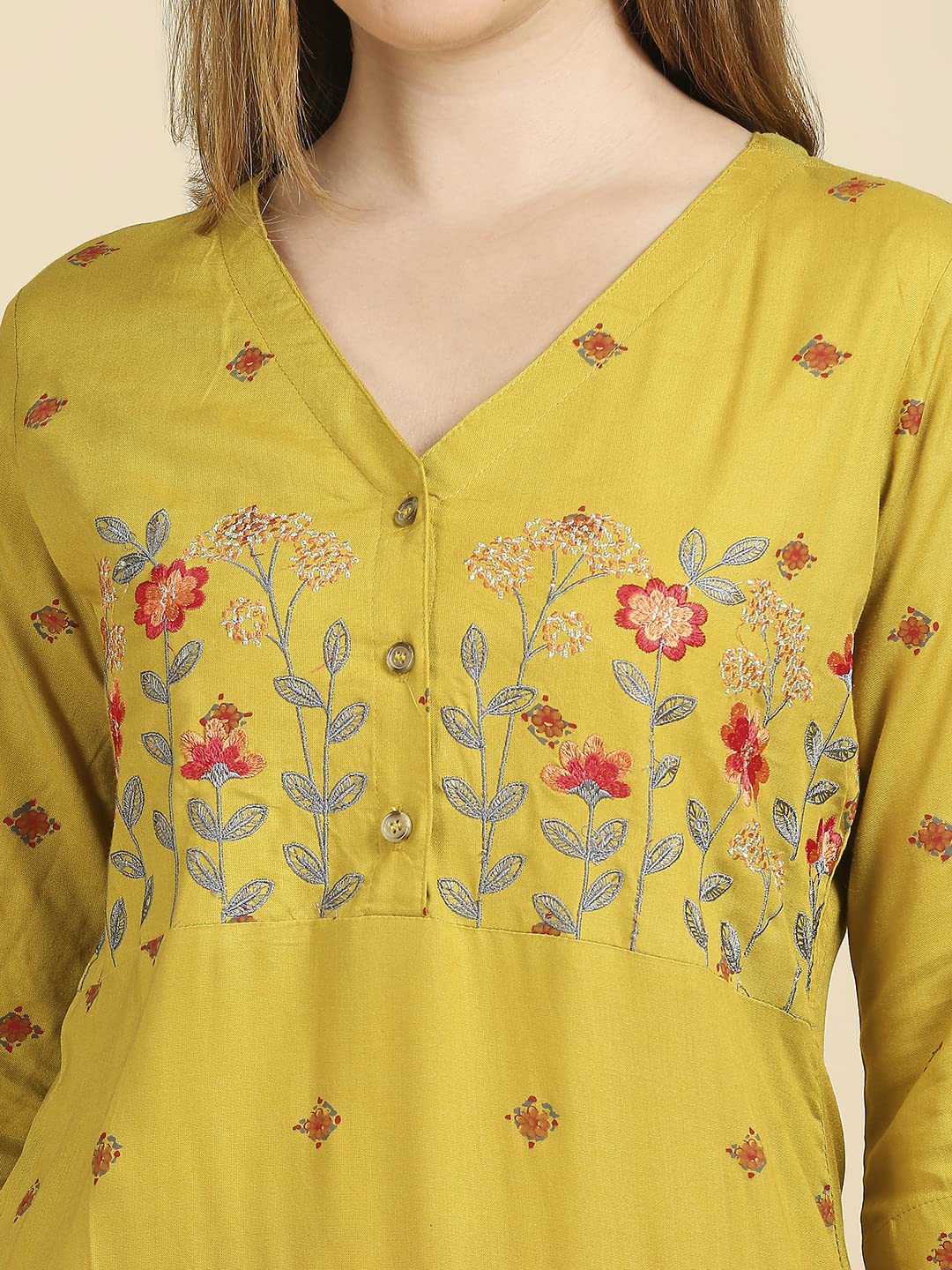 anubhutee Women Rayon Straight Ethnic Motifs Printed Thread Work Kurta