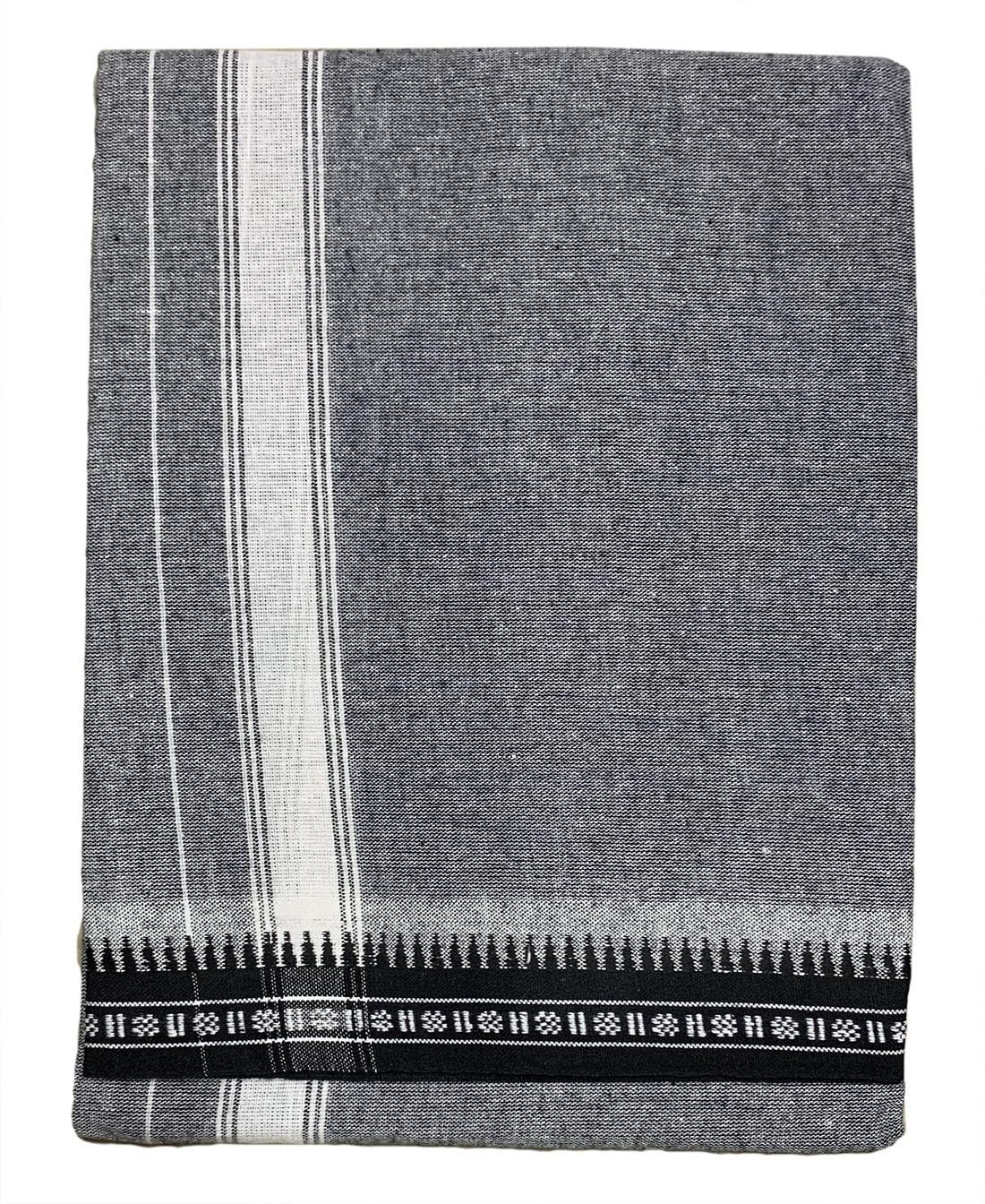 PRAKASAM COTTON Mens Single (1.28 X 2.00 mtrs) Colour Thalapathi Border Dhoti/fine quality Single Dhoti (Ash)