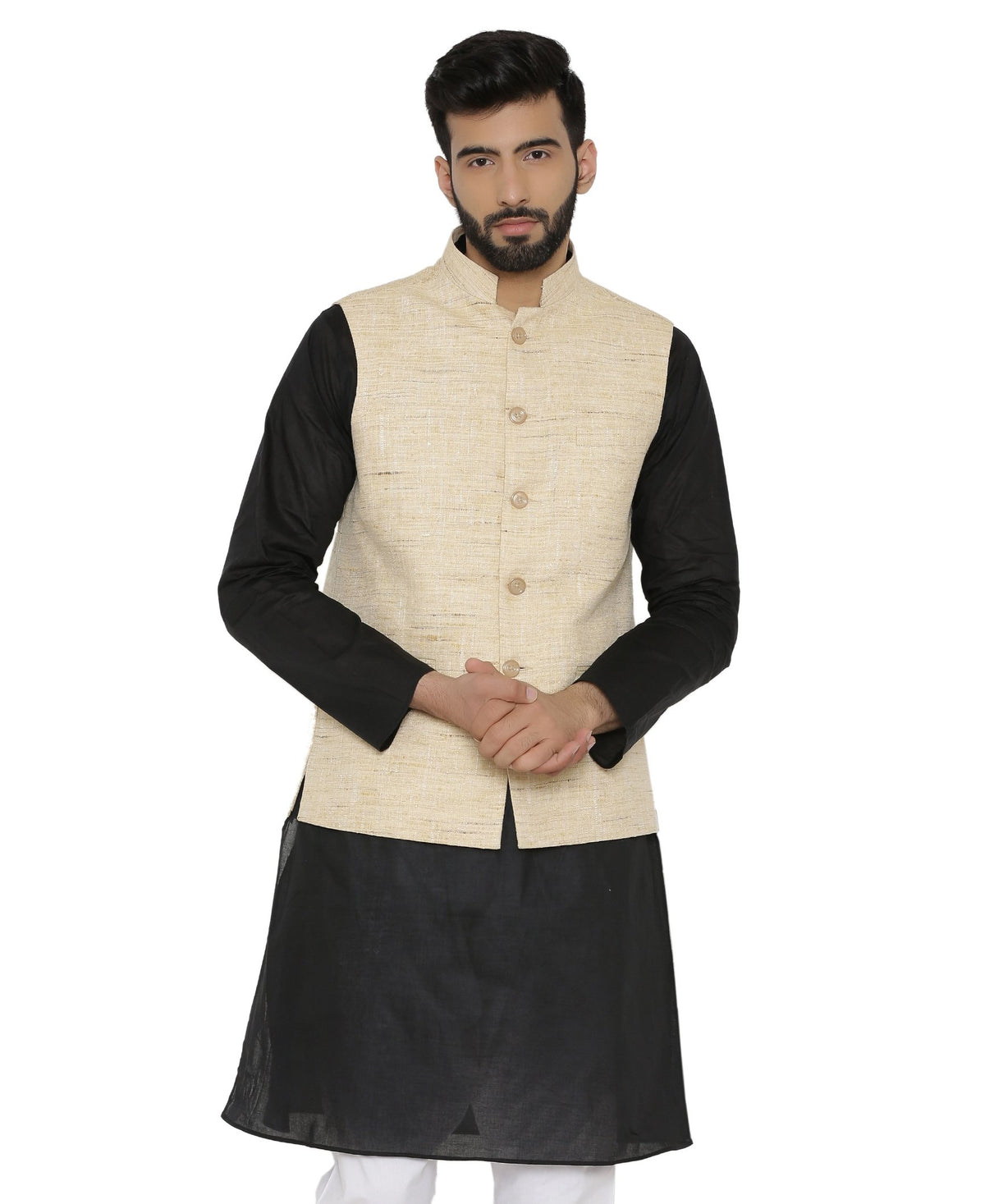 WINTAGE Mens Pista Tailored Fit Party/Festive Indian Nehru Jacket Vest Waistcoat : Beige