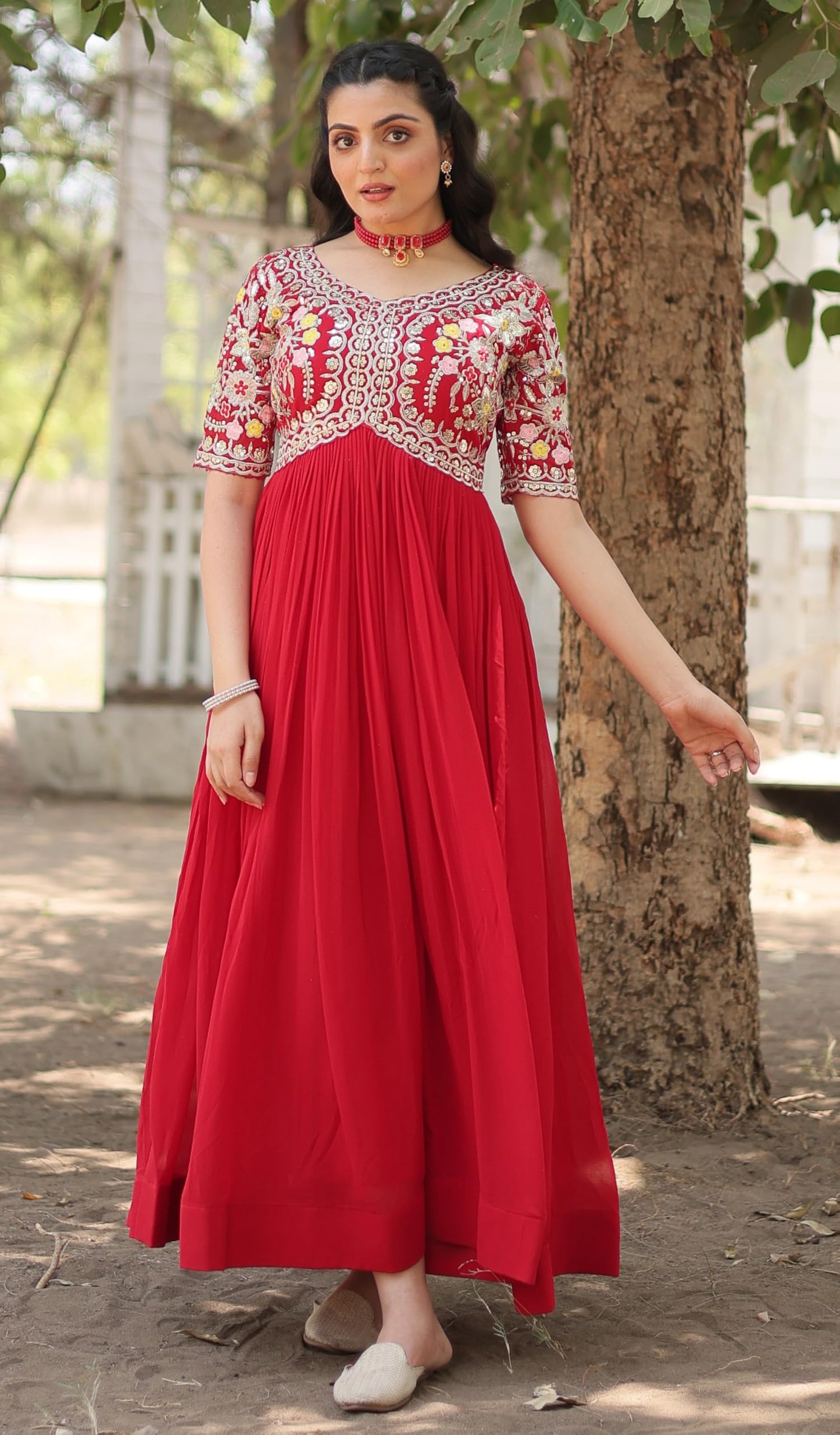 Wedani Women's Faux Georgette Maxi Anarkali Dress