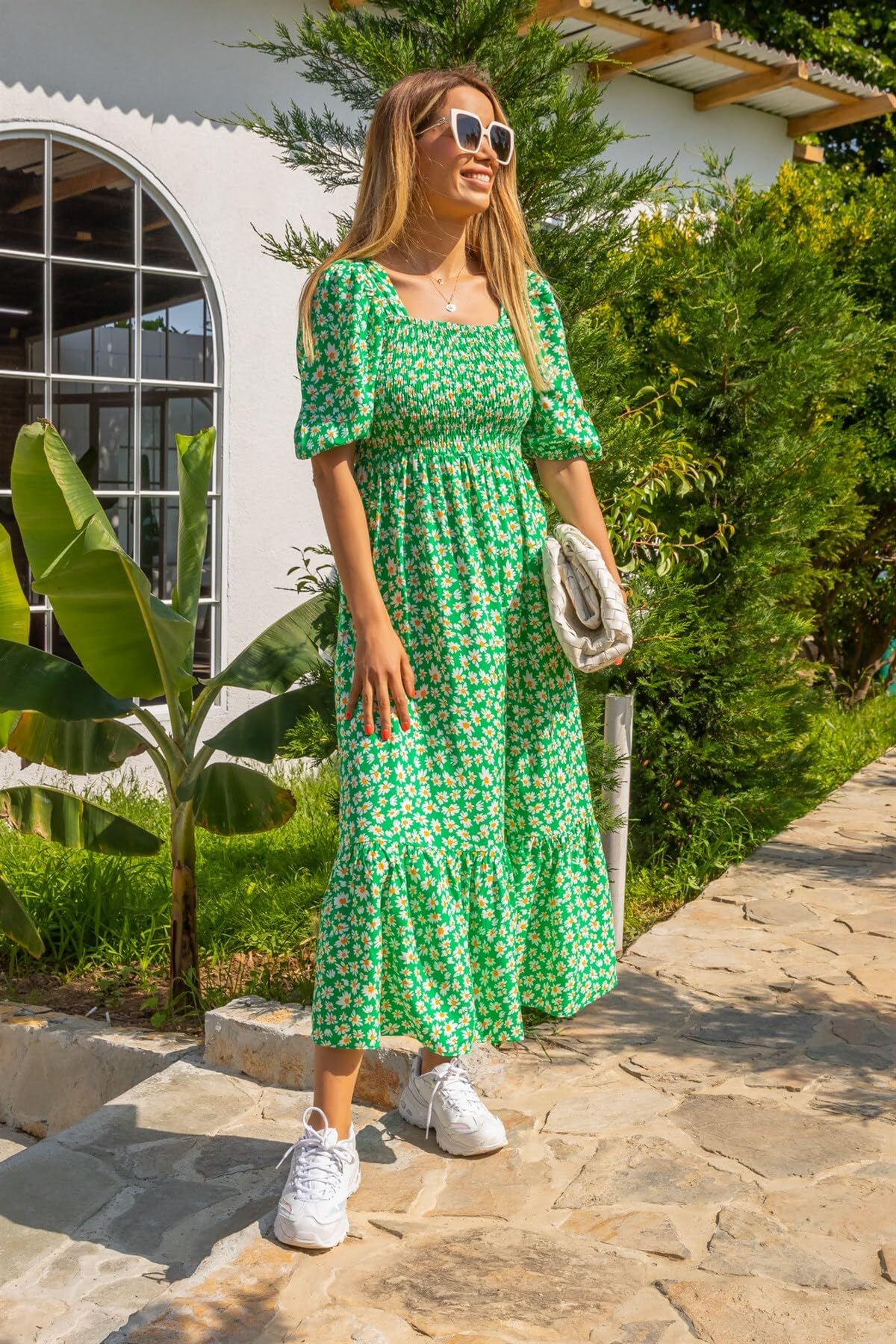 Sheetal Associates WomenS Casual Flower Print Puff Sleeves Maxi Dress - Pack Of 1 Light Green
