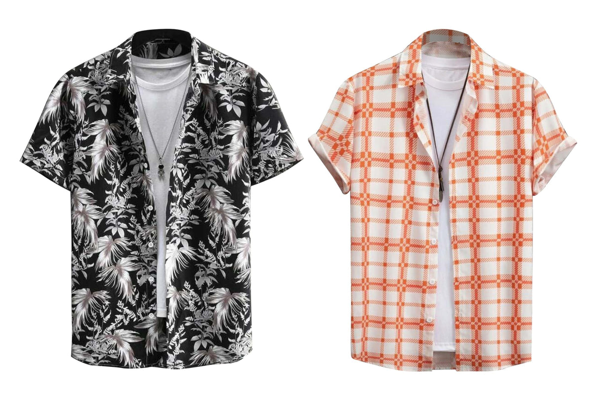 Rebelify MenS Lycra Bland Shirt With Half Sleeves Button Down Closure Round Collar Neck Printed Pattern Relaxed Fit And Standar