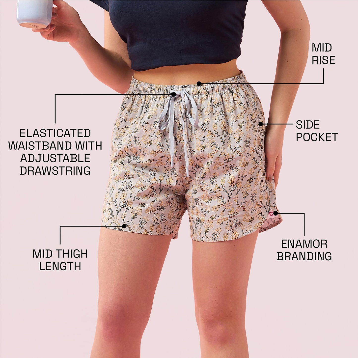 Enamor Womens Boxer Shorts (E7A1_Blue Botanical Print