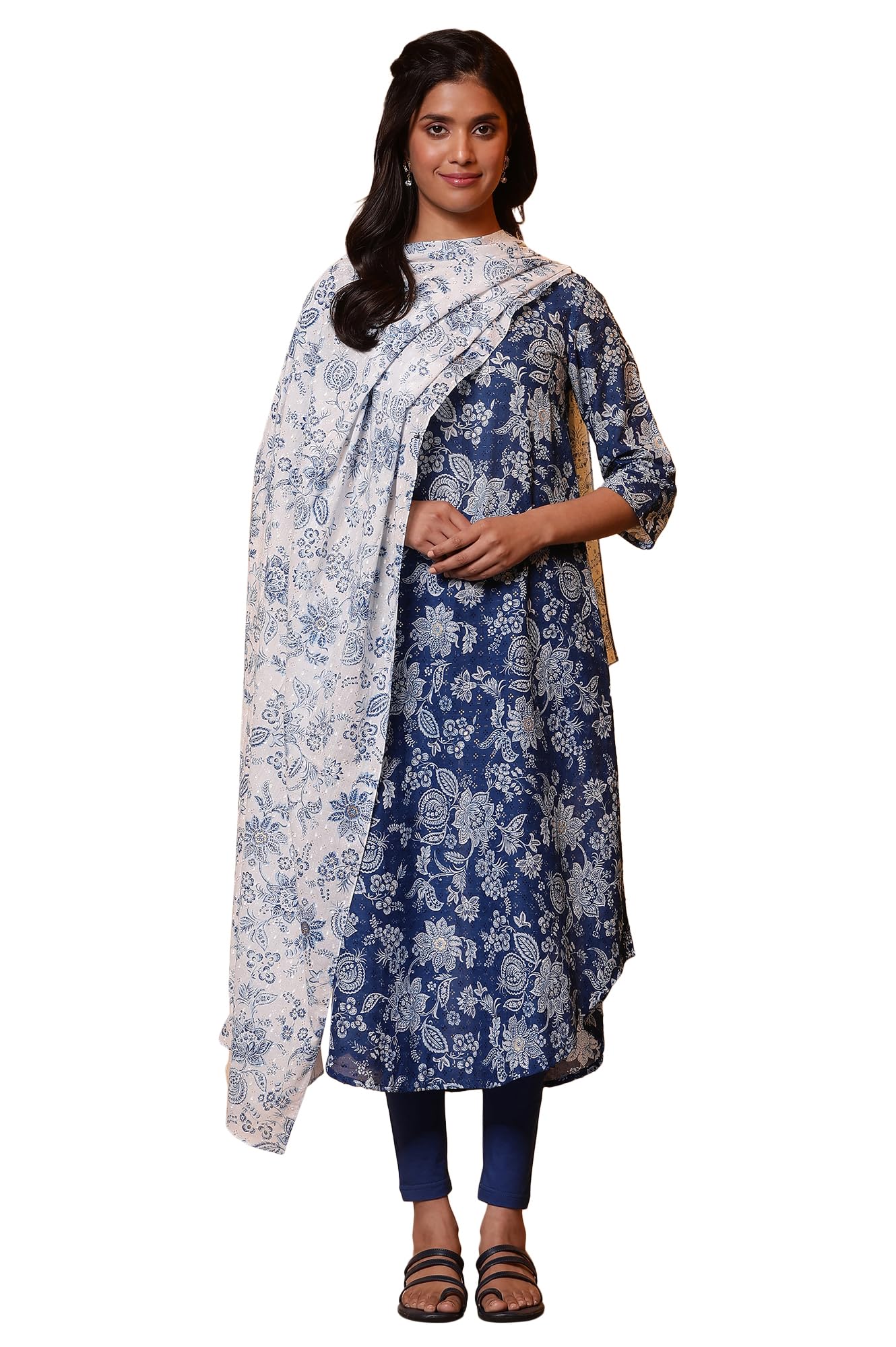 Aurelia Women White Floral Printed Cotton Mulmul Dupatta, One Size