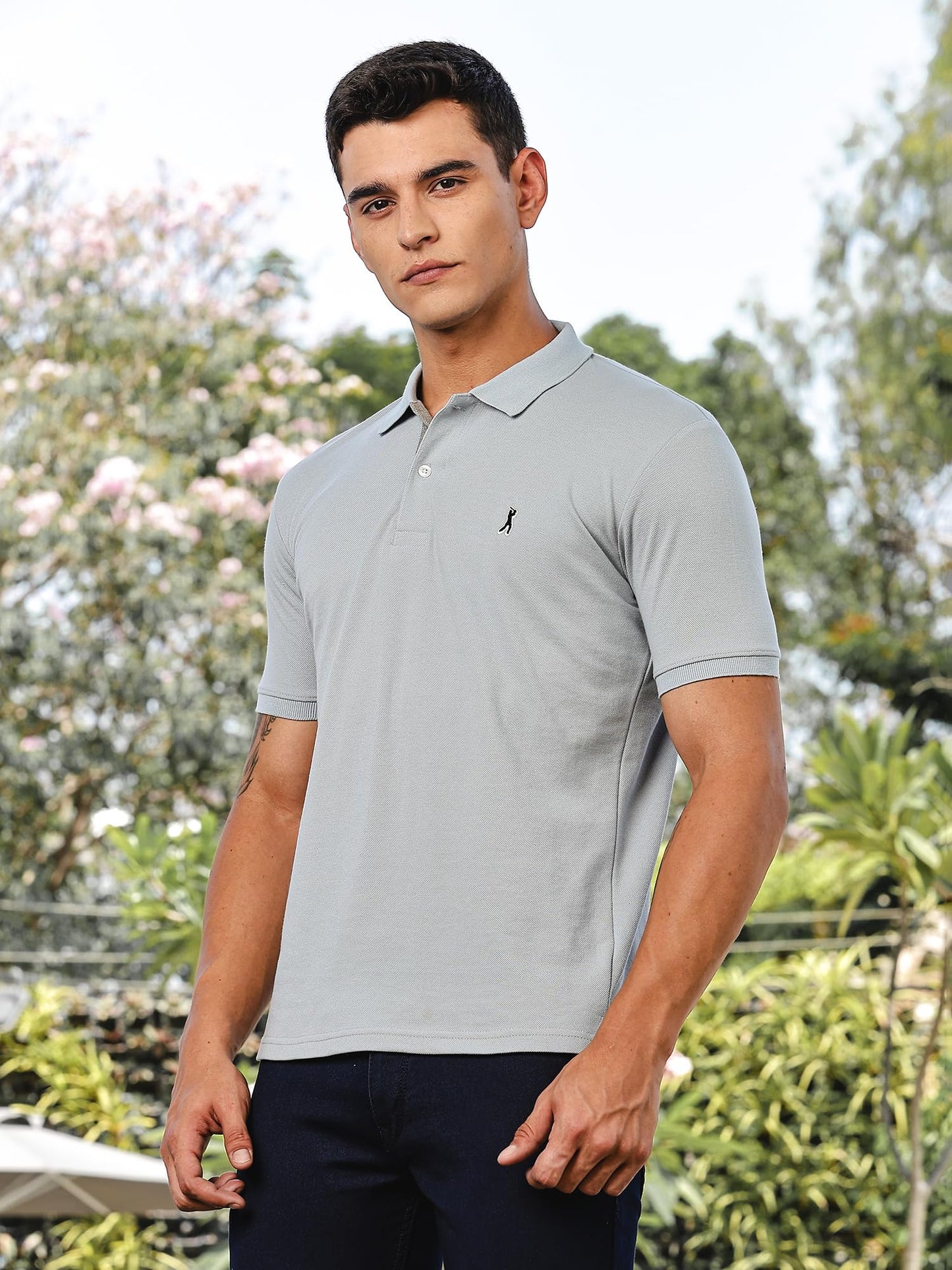 Thomas Scott Mens | Knitted | Cotton Polyester Blend | Ribbed Short Sleeve | Polo Collar | Button | Tshirt for Men (CCMPT04_Blu