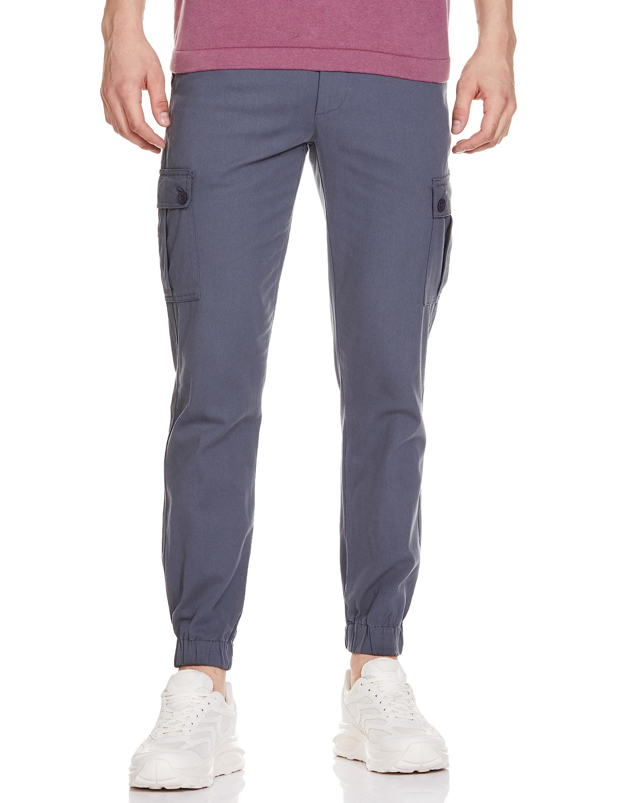 The Indian Garage Co Men Slim Fit Solid Mid-Rise Cuffed Mid Rise Cargos Blue