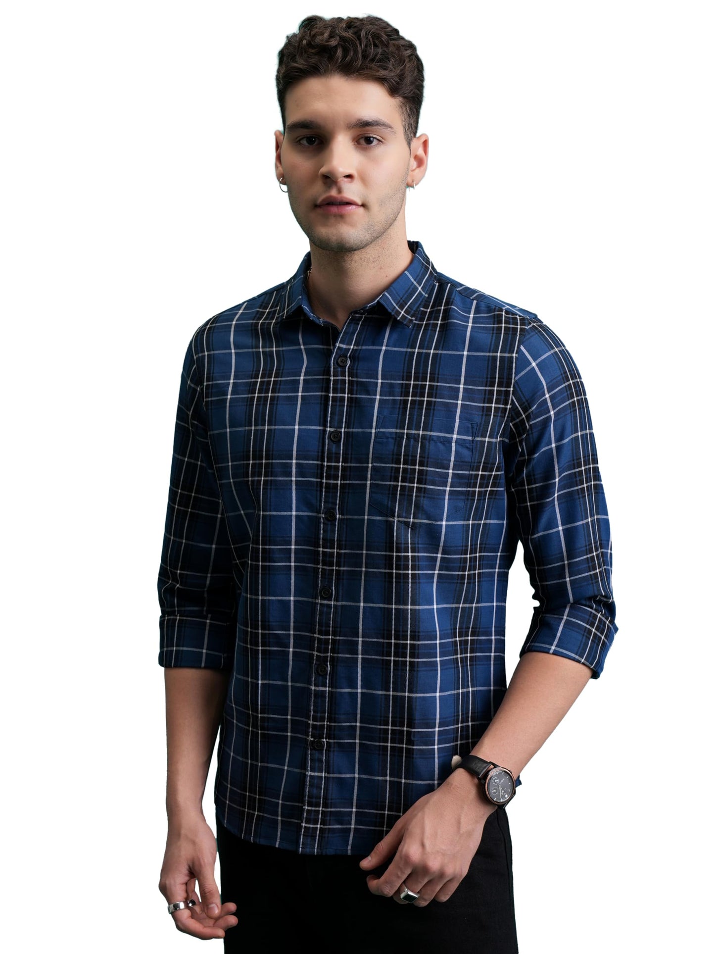 Ketch Men Long Sleeve Semi Fit Khsh001803 Blue Xl