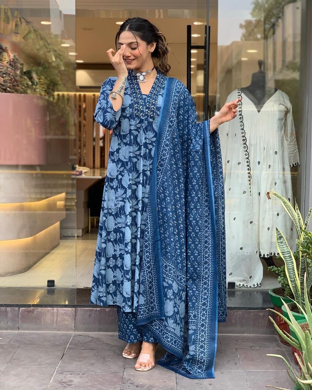 Nermosa A-Line Printed Kurta Set for Women with Dupatta