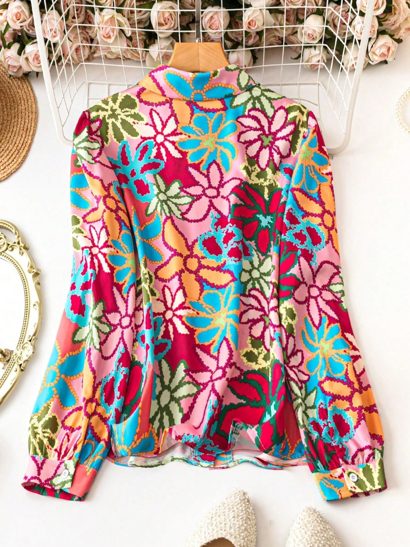 Shasmi Girls & Womens Solid Purple Colorful Casual Fit Lapel Cardigan Shirt Colorful Flower Printed Long Sleeve Shawl Collared
