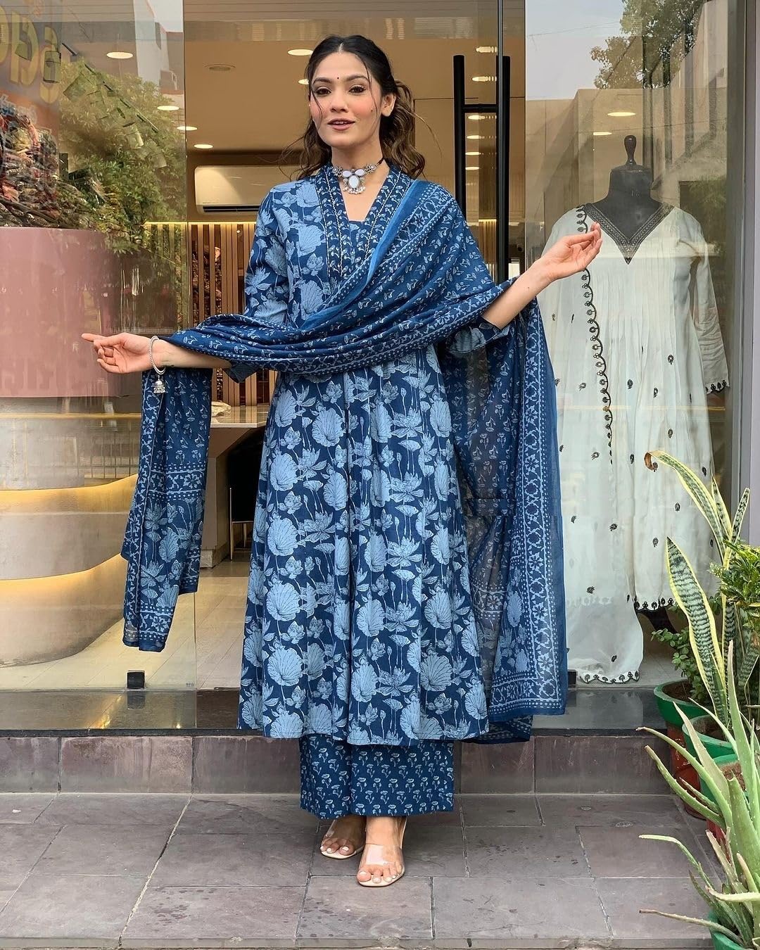 Nermosa A-Line Printed Kurta Set for Women with Dupatta