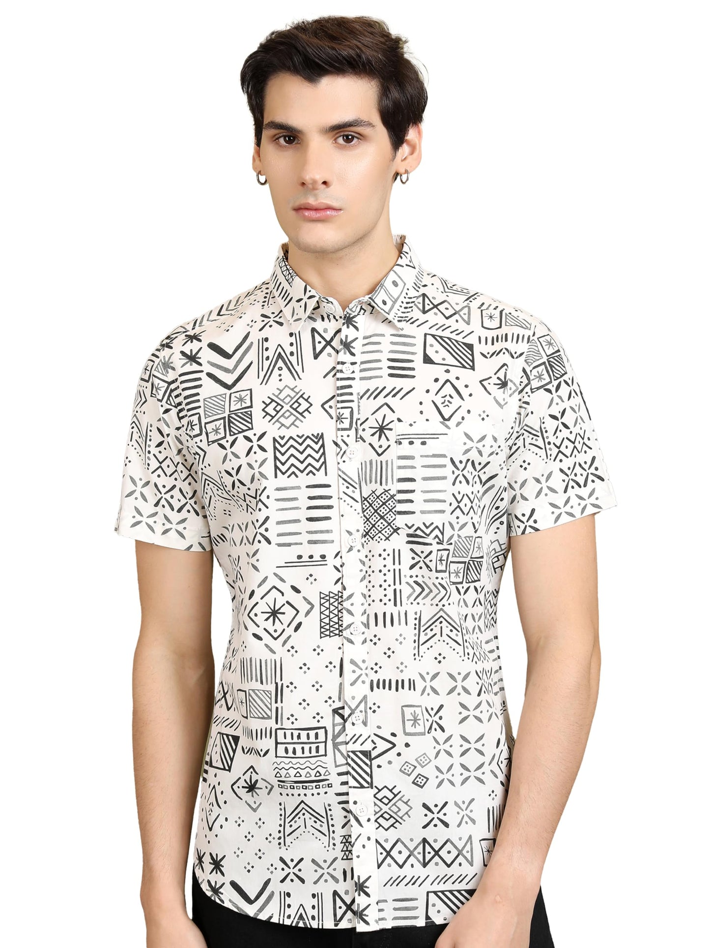 Ketch Mens Half Sleeve Slim Fit Shirt Khsh001735 Off White/Grey S