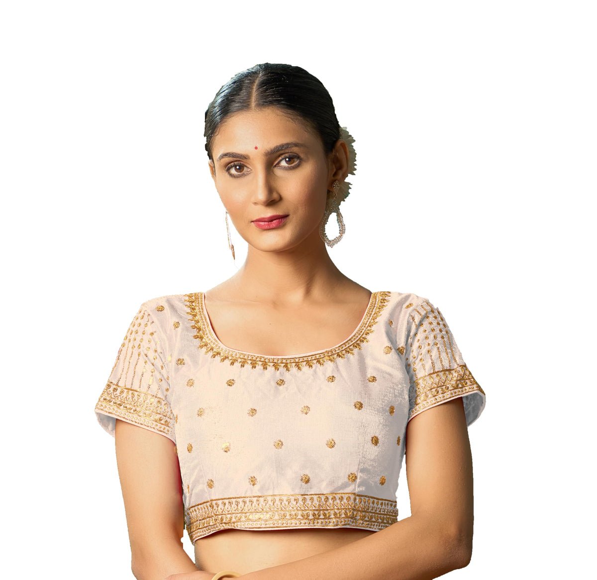 Pujia Mills WomenS White Readymade Blouse Embroidery Multi Coding Gold Thread Indian Ethnic Designer Blouse Stitched WomenS Re