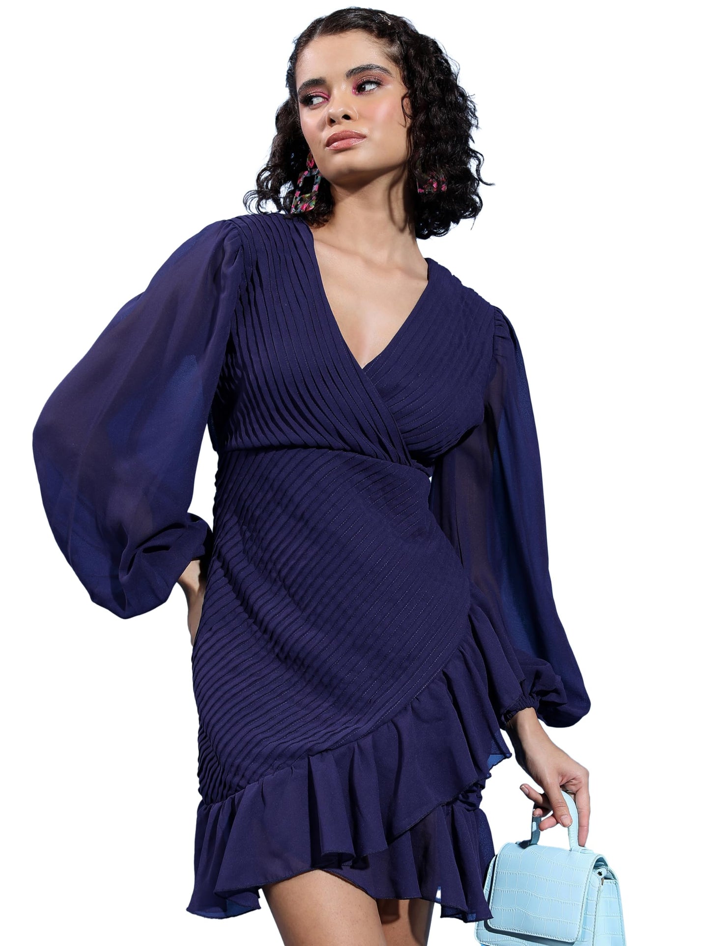 Ketch Women'S Polyester Wrap Mini Dress (Khj6000296_Navy