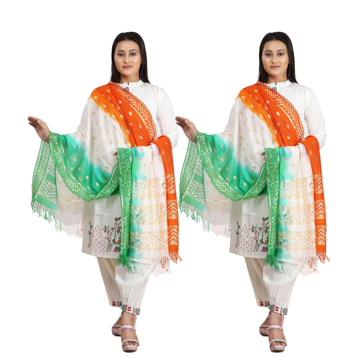 Fabme WomenS Tricolor/Tiranga Dupatta For Independence Day (Pack Of 2)