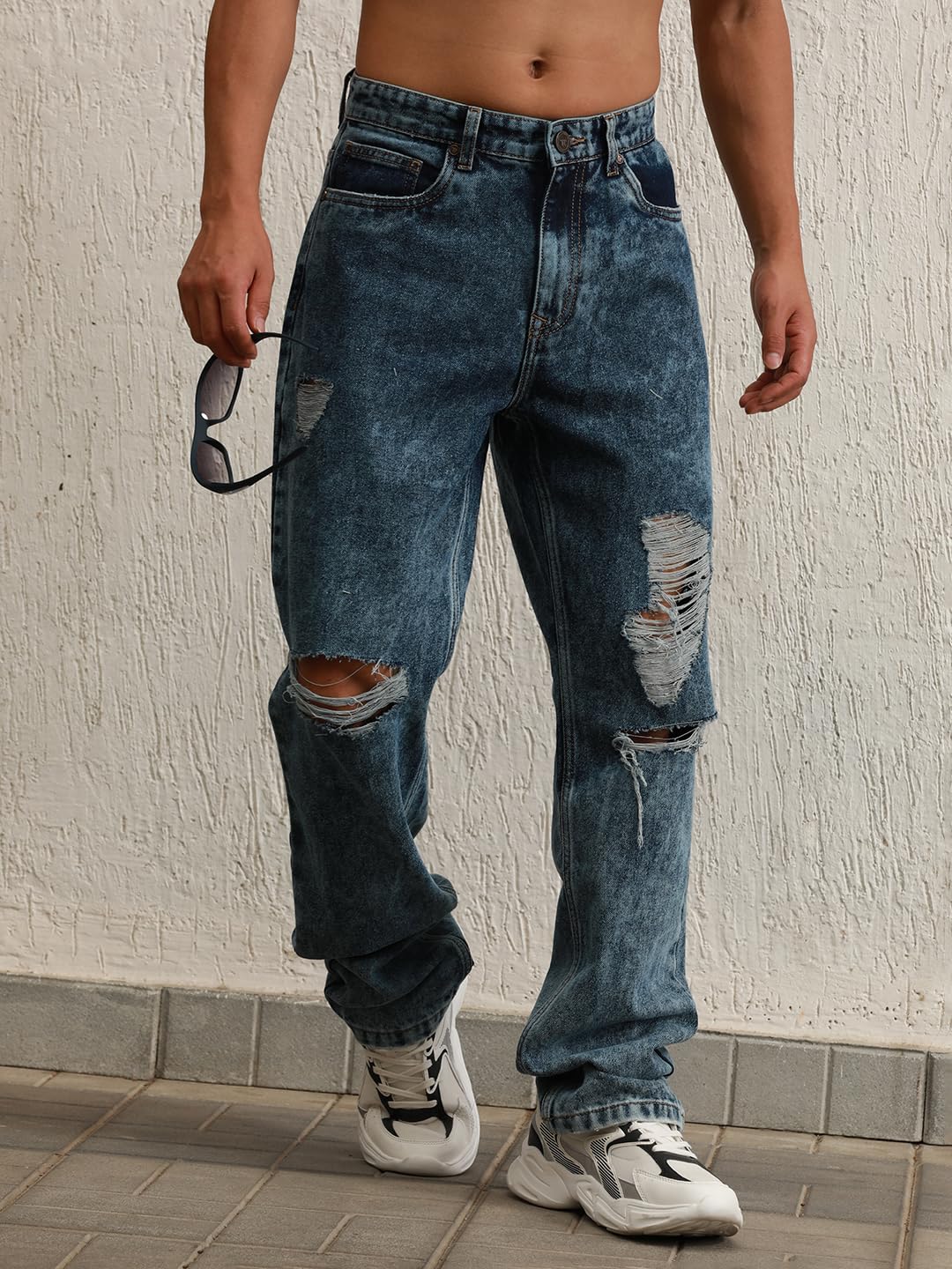 Hubberholme Men Blue Cotton Straight Fit Mid-Rise Solid Jeans