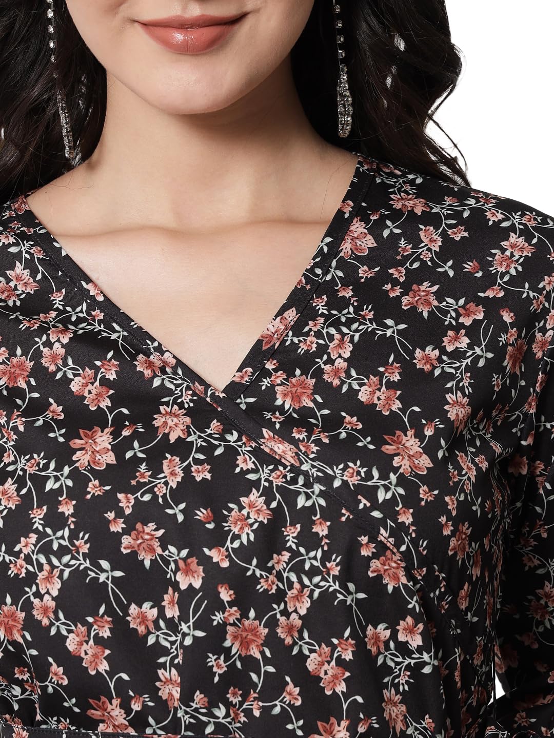 Kotty WomenS Casual Balloon Sleeve Floral Print Multicolor Top