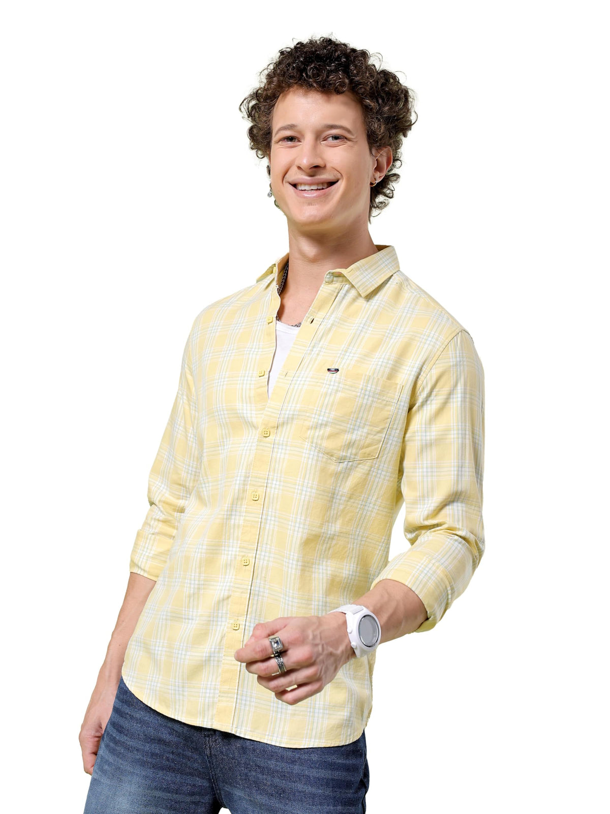 The Indian Garage Co Mens Slim Fit Shirt (0923-SHCHYD-07-01_Yellow