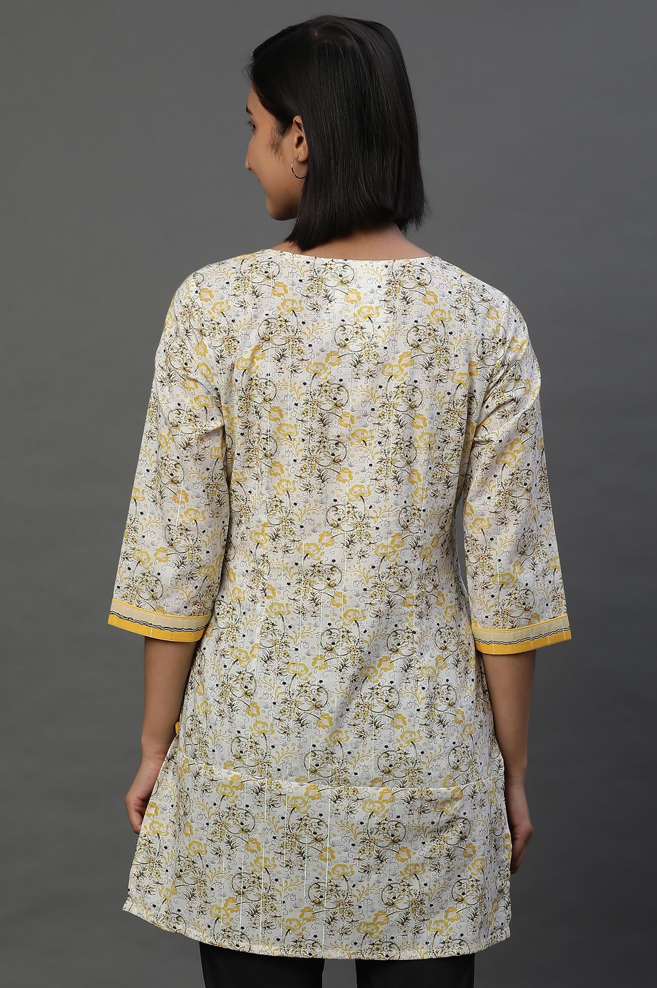 Aurelia WomenS Cotton Floral Regular Kurti (24Fea30416_Yellow