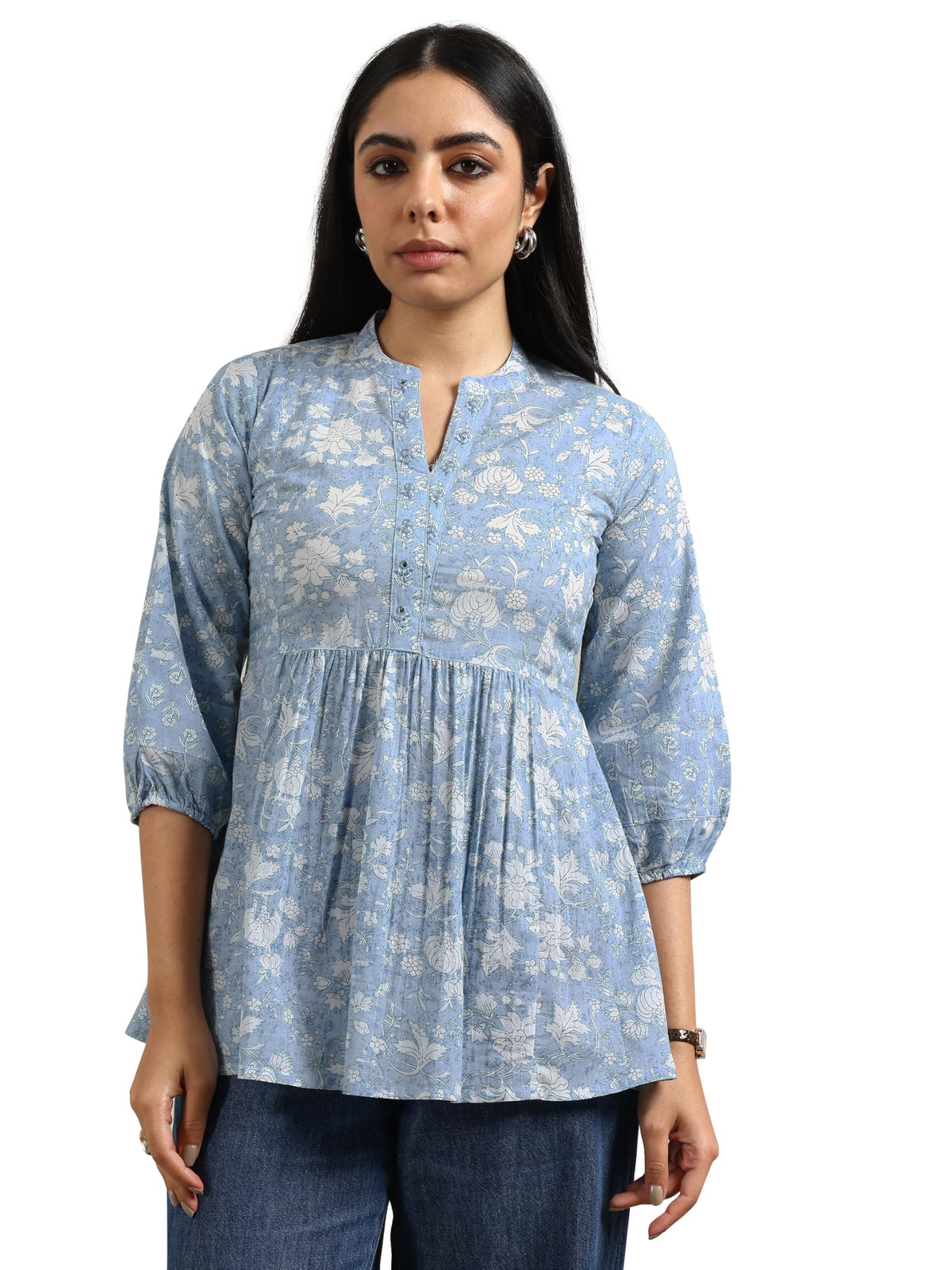 Libas WomenS Cotton Printed Regular Kurtis (98003Or Blue