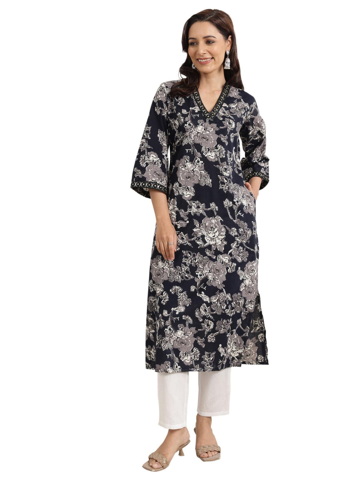Libas WomenS Cotton Printed Regular Kurtas (29430Or Black