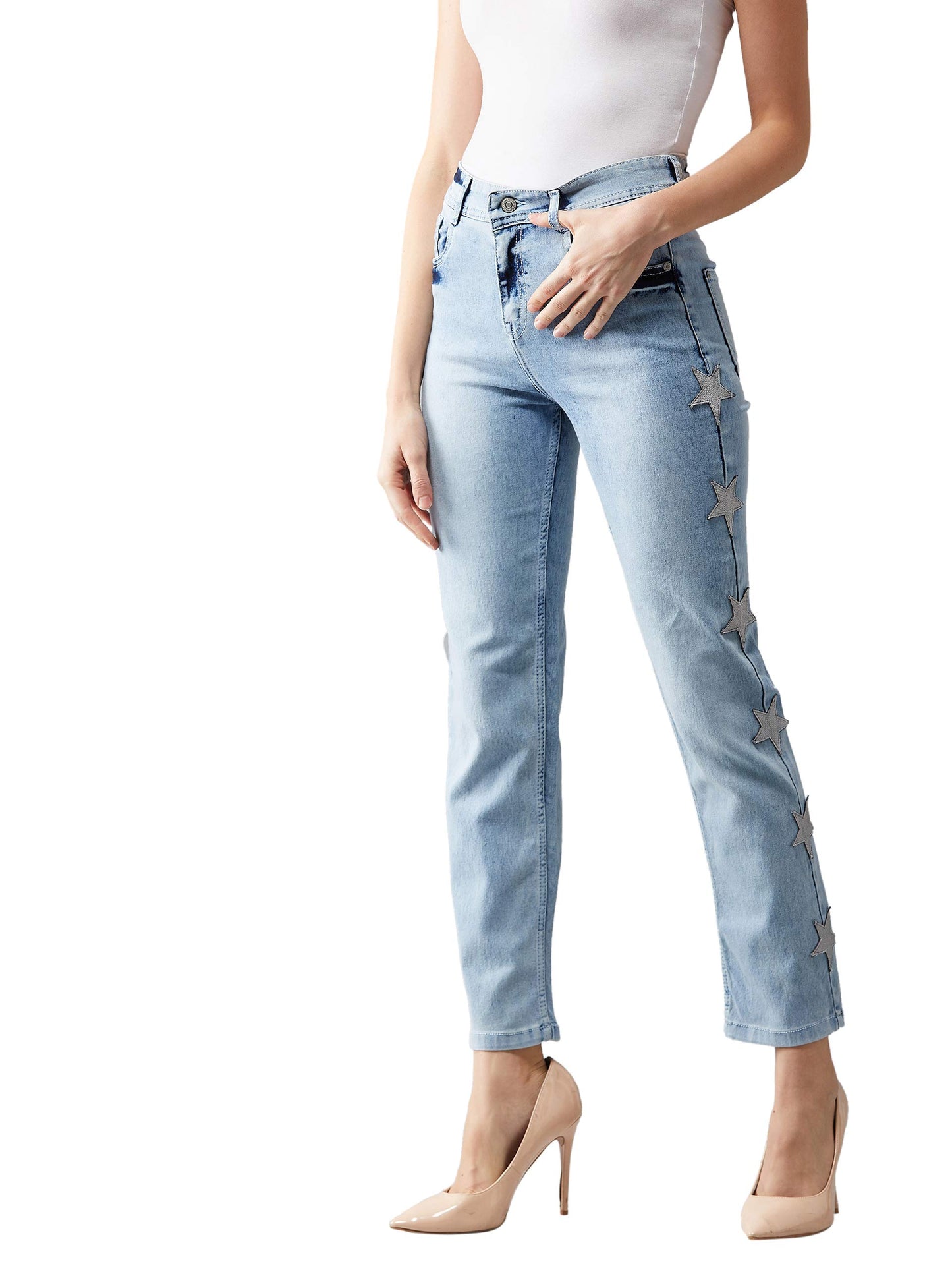 Dolce Crudo Womens Light Blue Slim Fit High Rise Regular Length Stretchable Denim Jeans(DOSS19DEN08-71-158-34,Light Blue,34)
