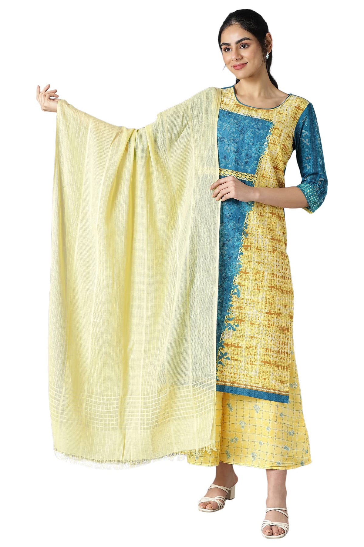 Aurelia Women Yellow Solid Cotton Dupatta, Free Size