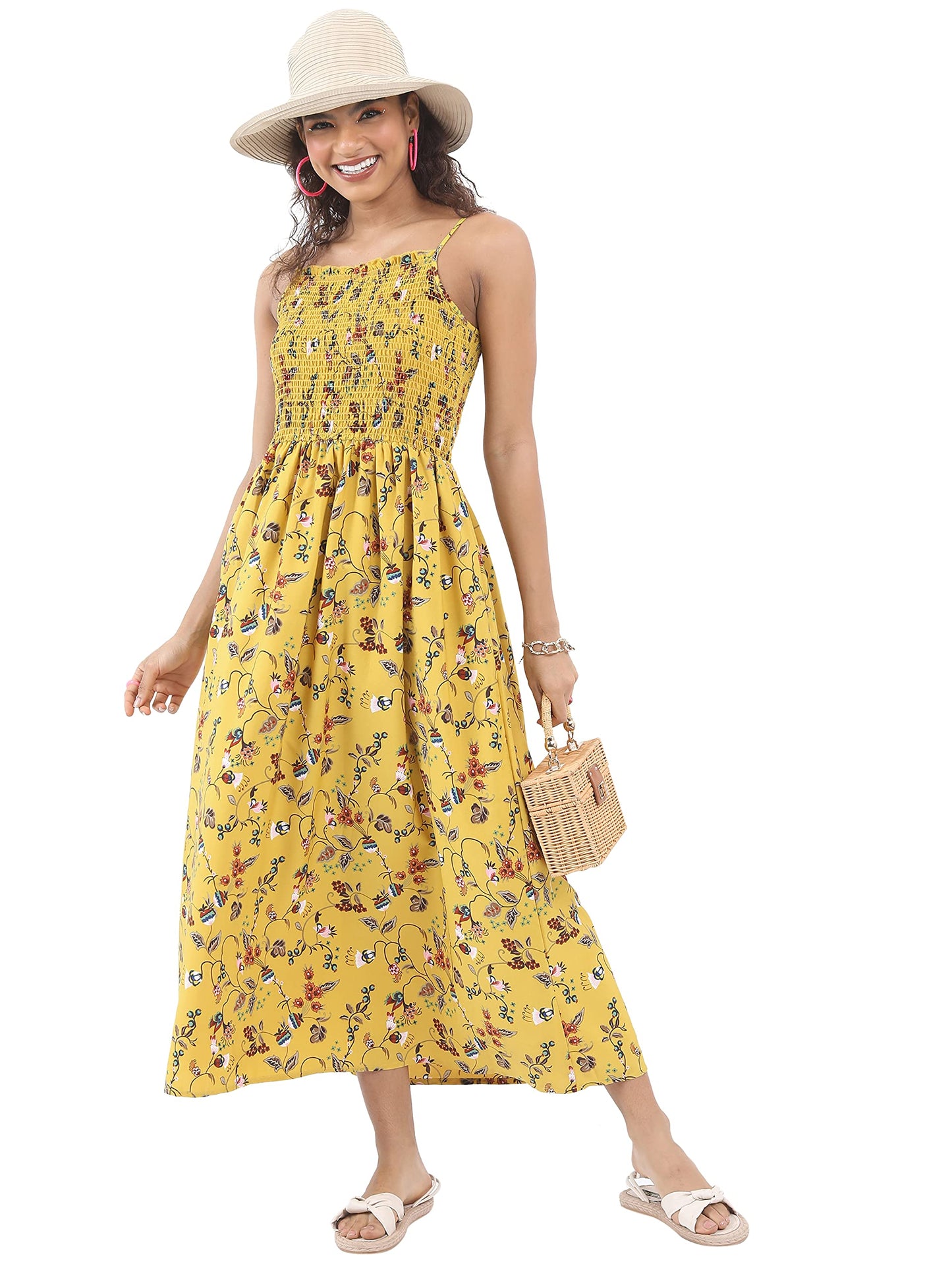 Ketch Women'S Polyester Modern Midi Casual Dress (Khj6000024_Yellow