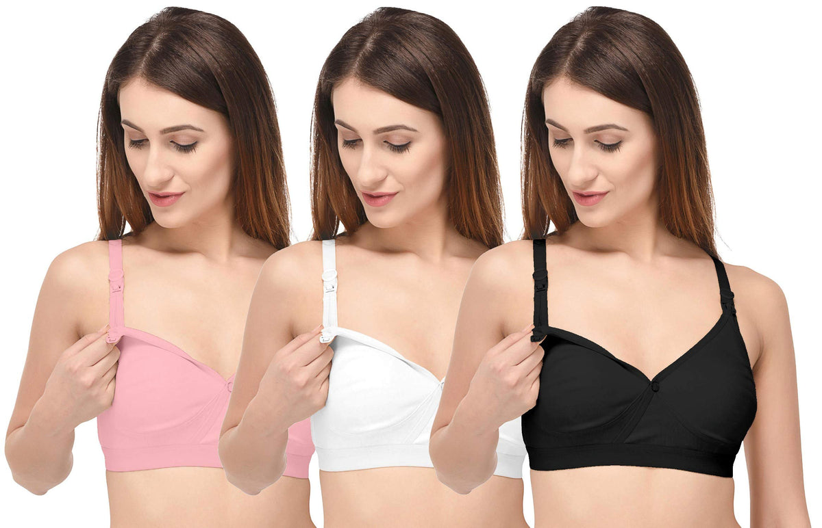 Fabme WomenS Cotton Non Padded Wire Free Maternity Bra Pink,White,Blac