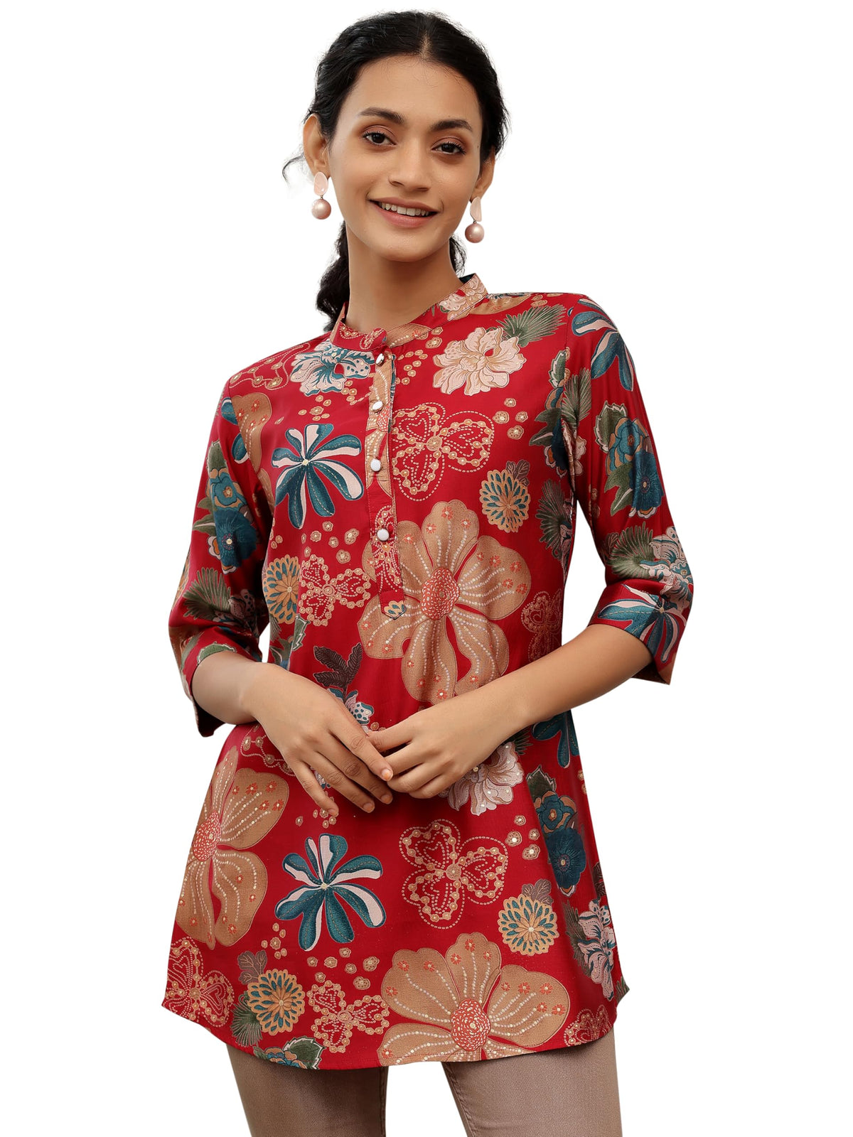 Libas WomenS Silk Blend Printed Straight Kurtis (58159O_Pink
