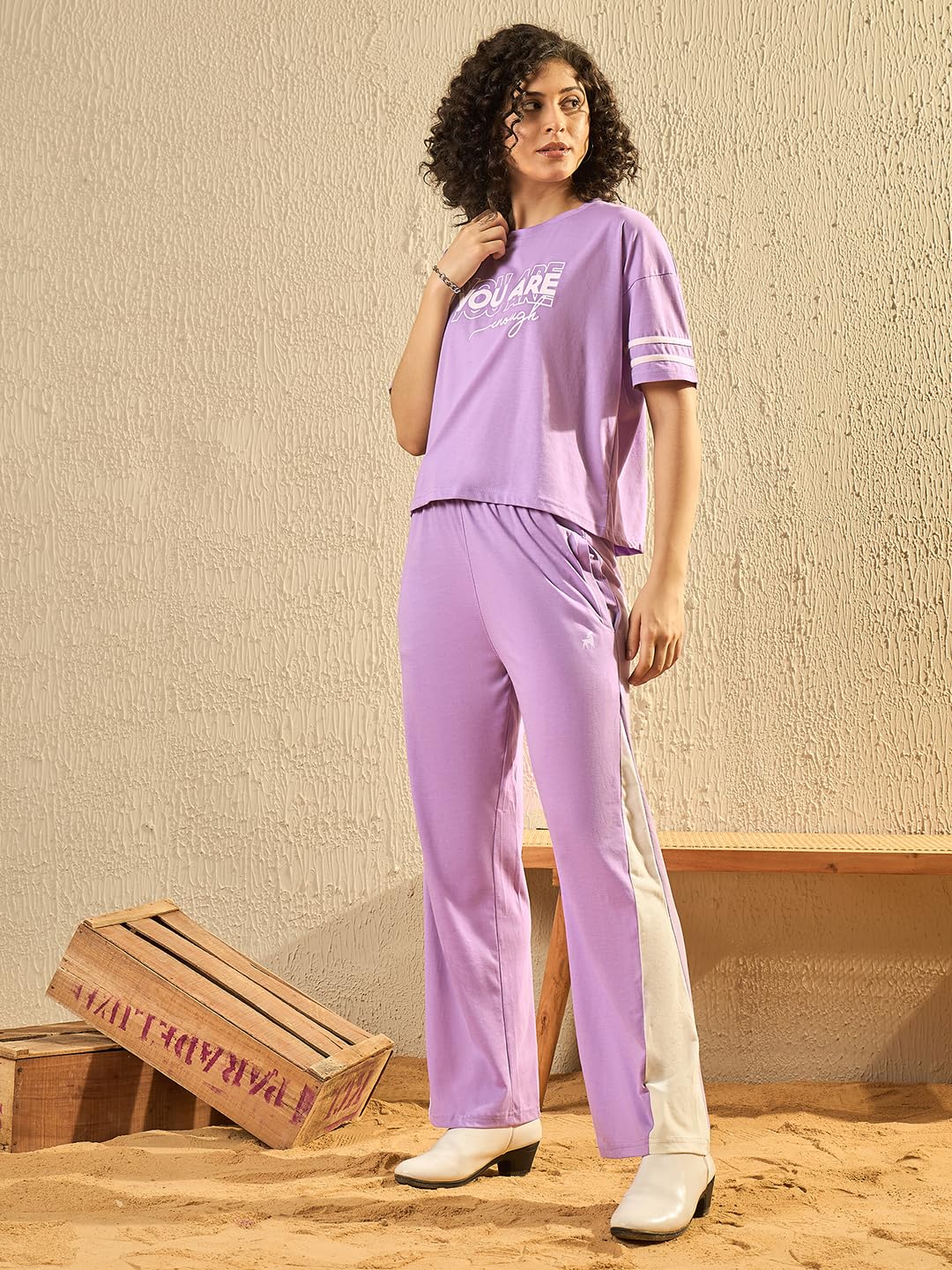 Pivl Women'S Cotton Blend Striped Co-Ords Set - Summer Style-Lavender-Xl