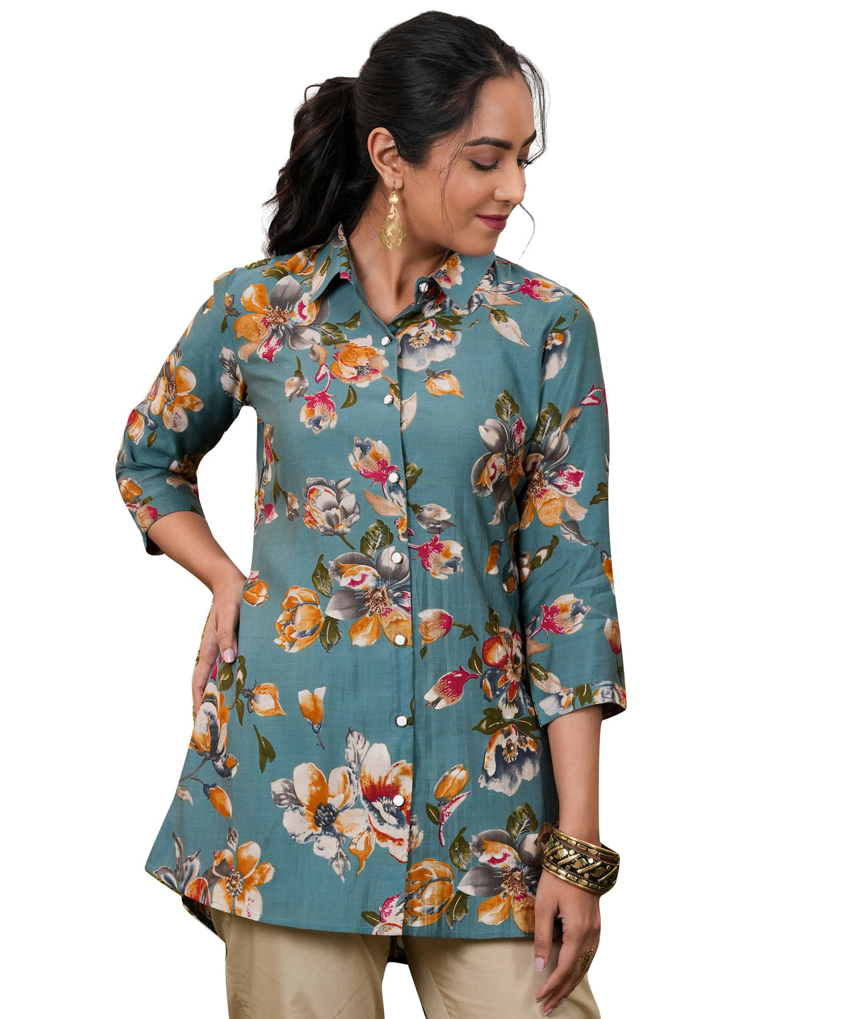 Libas Womens Printed A-Line Kurtis (37080_Blue