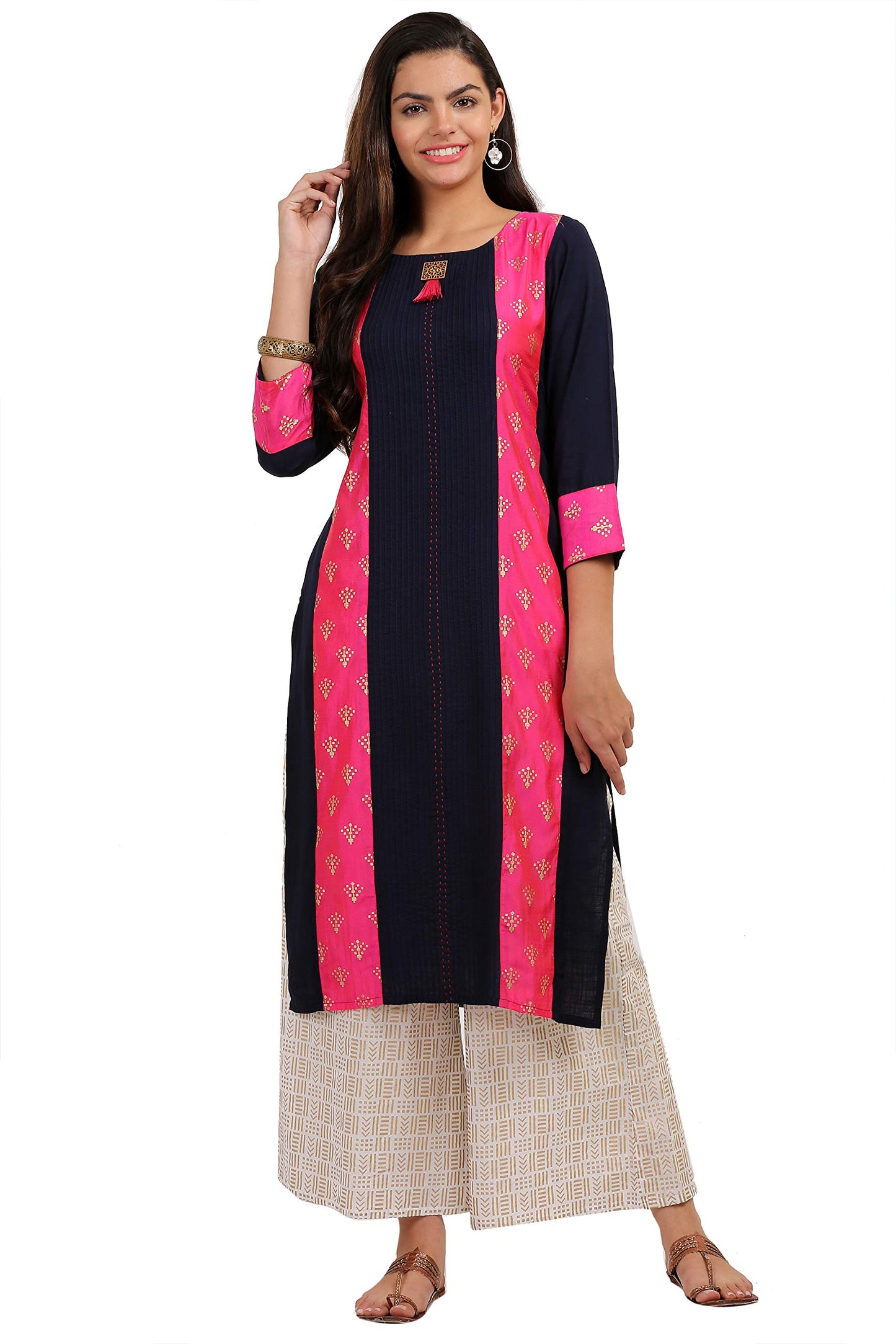 ANNI DESIGNER Women's Black Color Rayon Fancy Long Thread Work Kurti(KUR190072_Black)