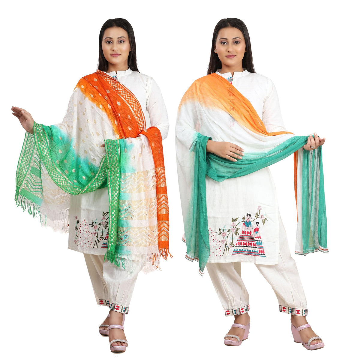 Fabme WomenS Tricolor/Tiranga Dupatta For Republic Day/Independence Day (Pack Of 2)