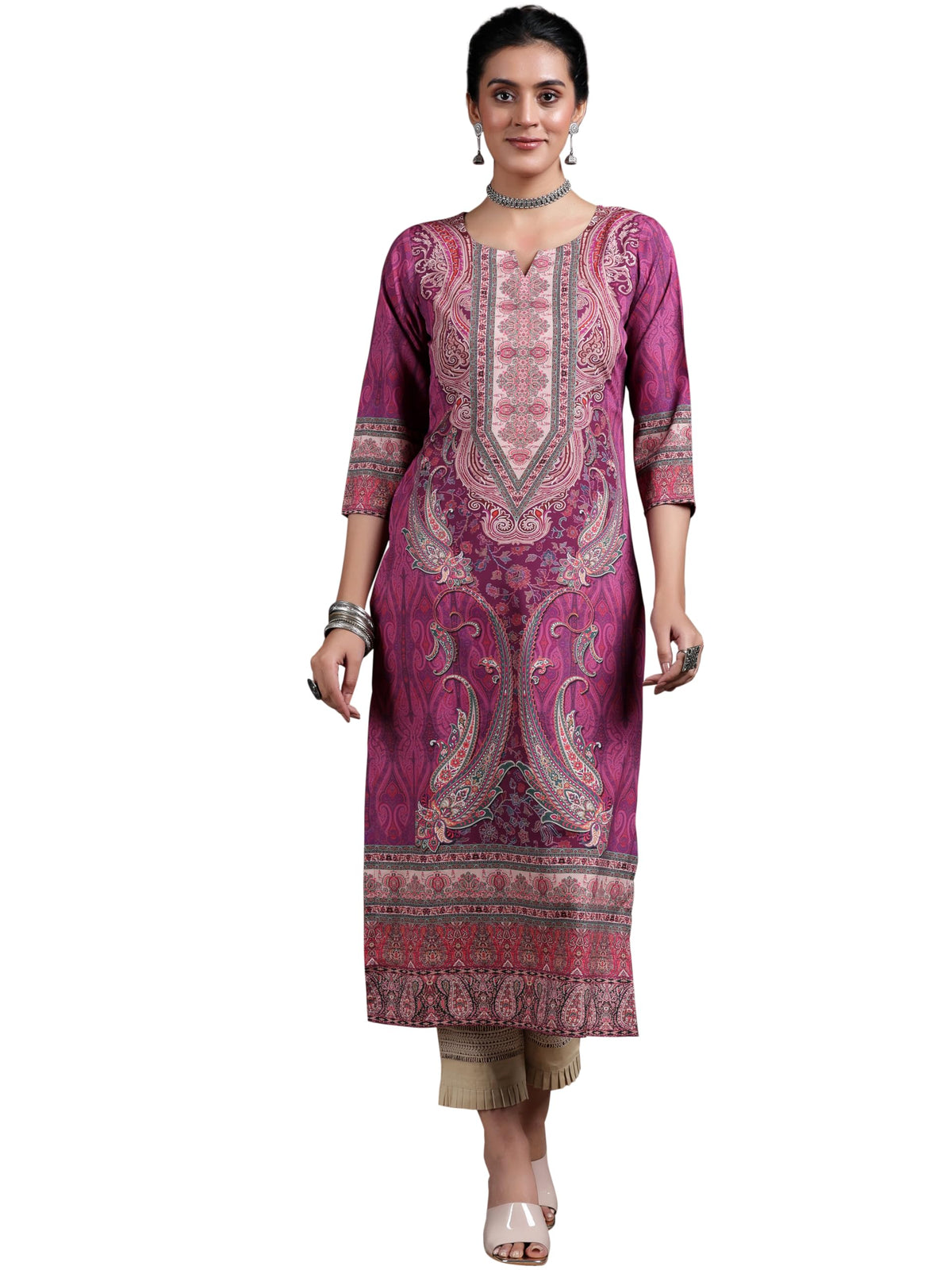 Libas WomenS Crepe Paisley Straight Kurta (292610R Mauve