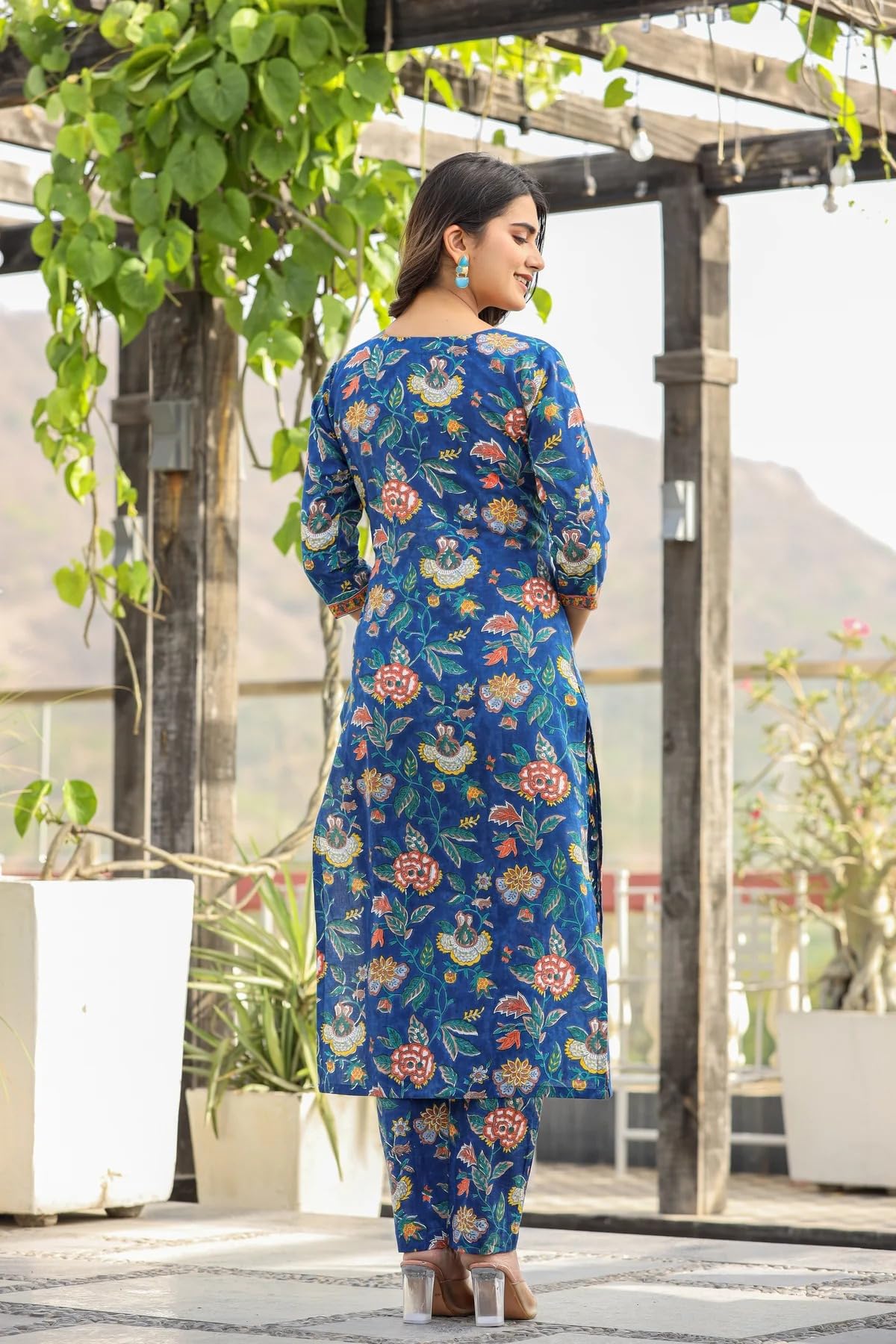 GoSriKi Women's Cotton Blend Printed Straight Kurta with Pant & Dupatta (JDP
