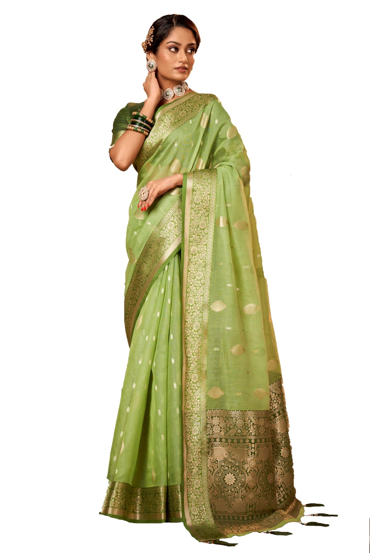 Pujia Mills Women Banarasi Woven Tissue Silk Saree With Zari Butta Work Indian Ethnic Wear Designer Wedding Saree 2025 Woven Gol