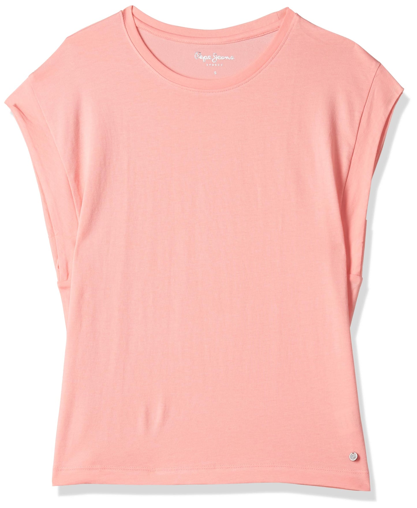 Pepe Jeans Women Cotton Regular Fit Solid T-Shirts, Pink, Large