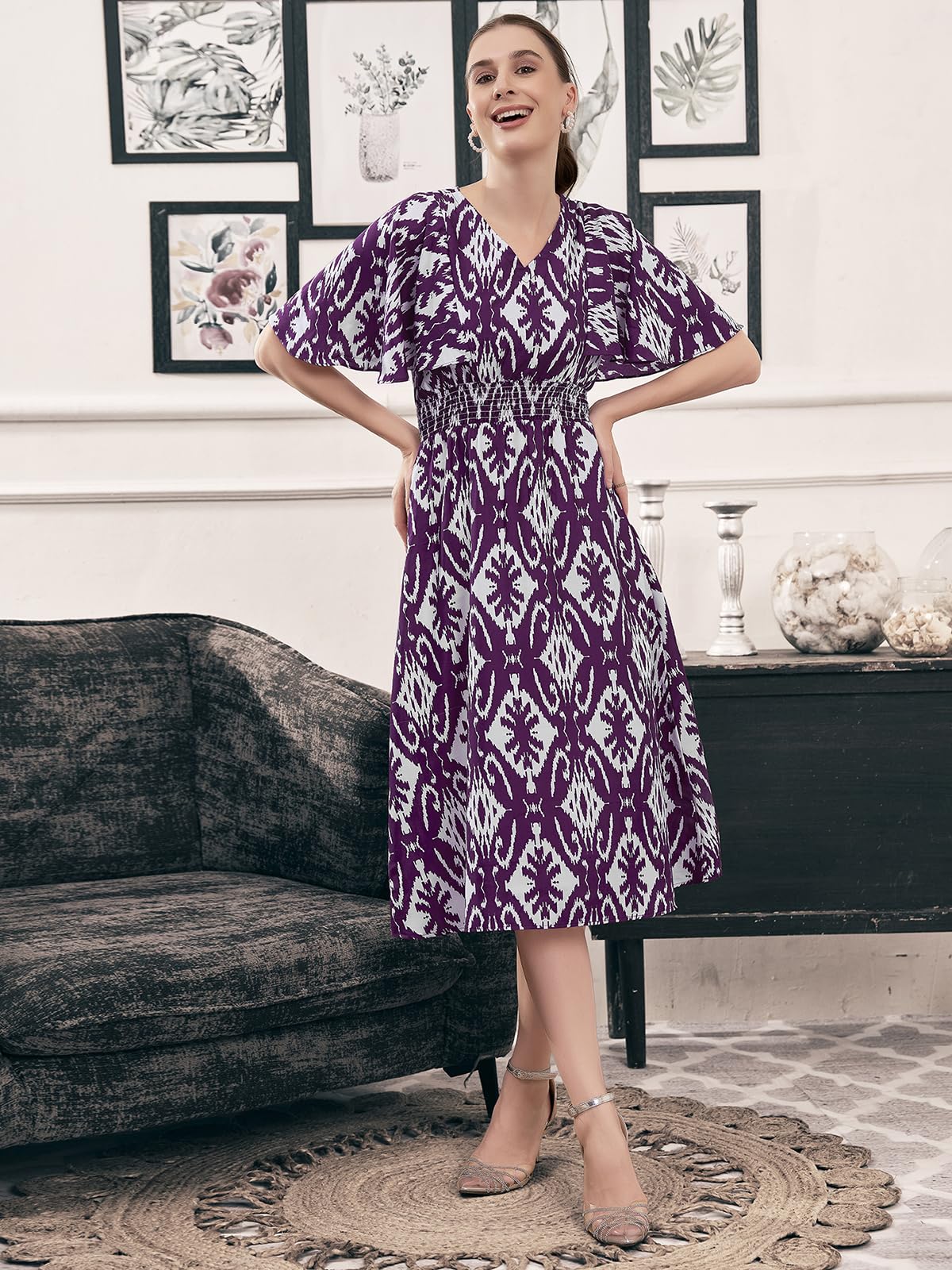 Selvia Western Dress For Women | Printed Crepe Western Dress For Women | Fit & Flare Dress For Women | One Piece Dress For Women