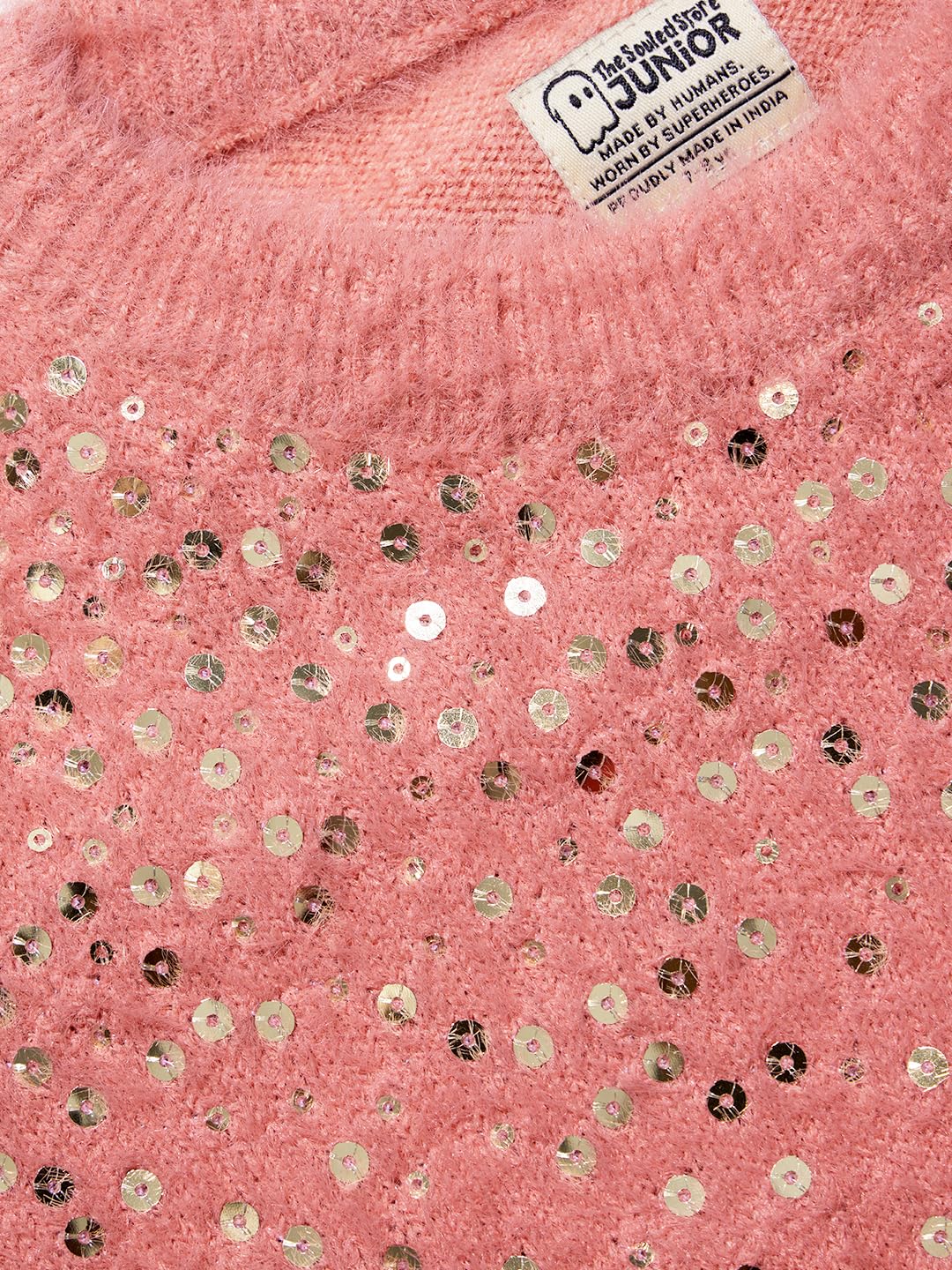 The Souled Store Originals : Pink Glitter Oversized Girls Knitted Sweater