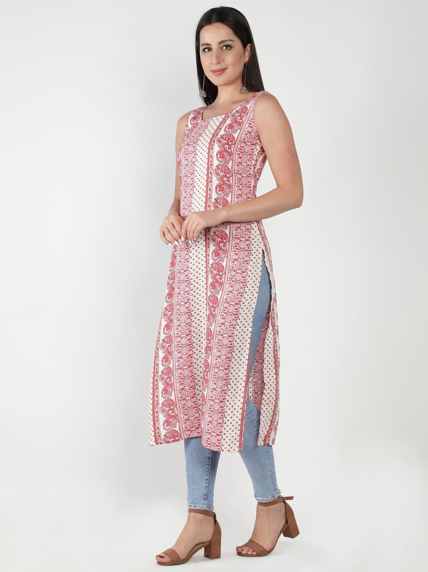 PATLANI Womens Crepe Full Stitched Kurti. White
